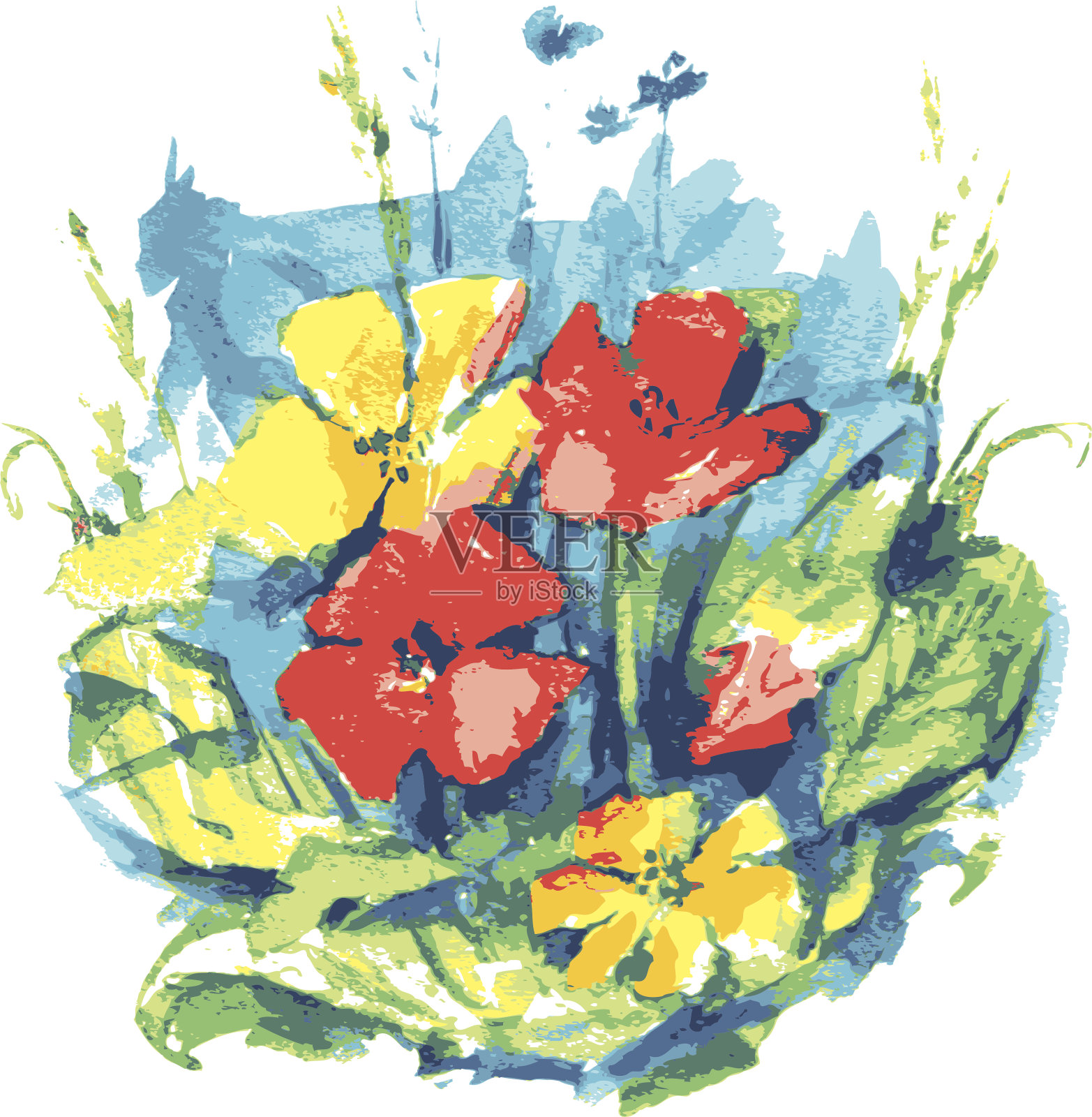 描绘花的水彩画。插画图片素材