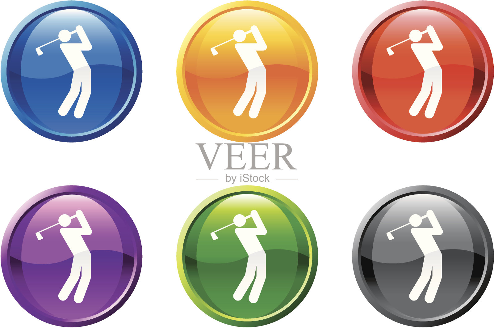 高尔夫版税免费矢量图标设置在圆形闪亮的按钮图标素材