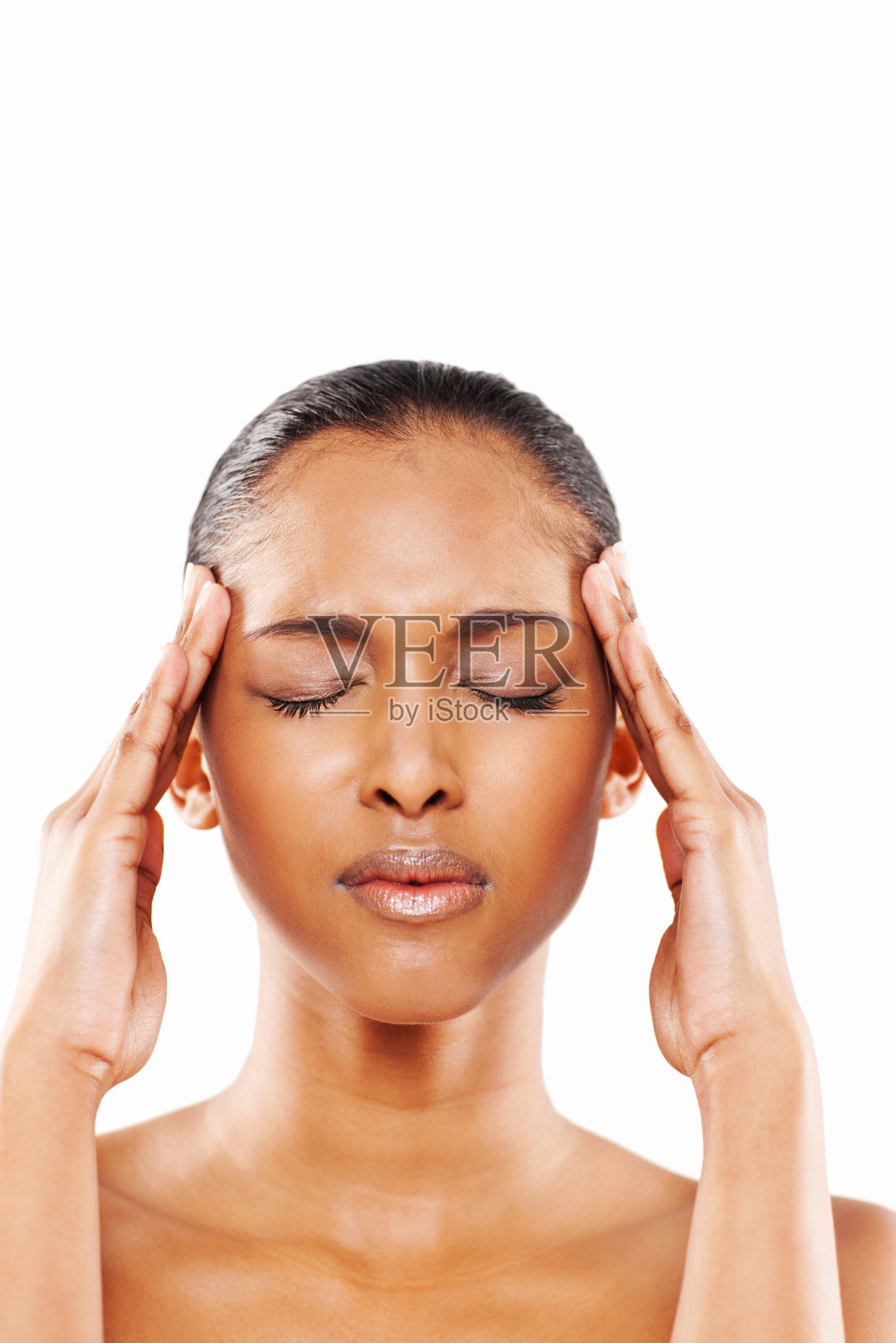 迷人的年轻女子揉太阳穴照片摄影图片