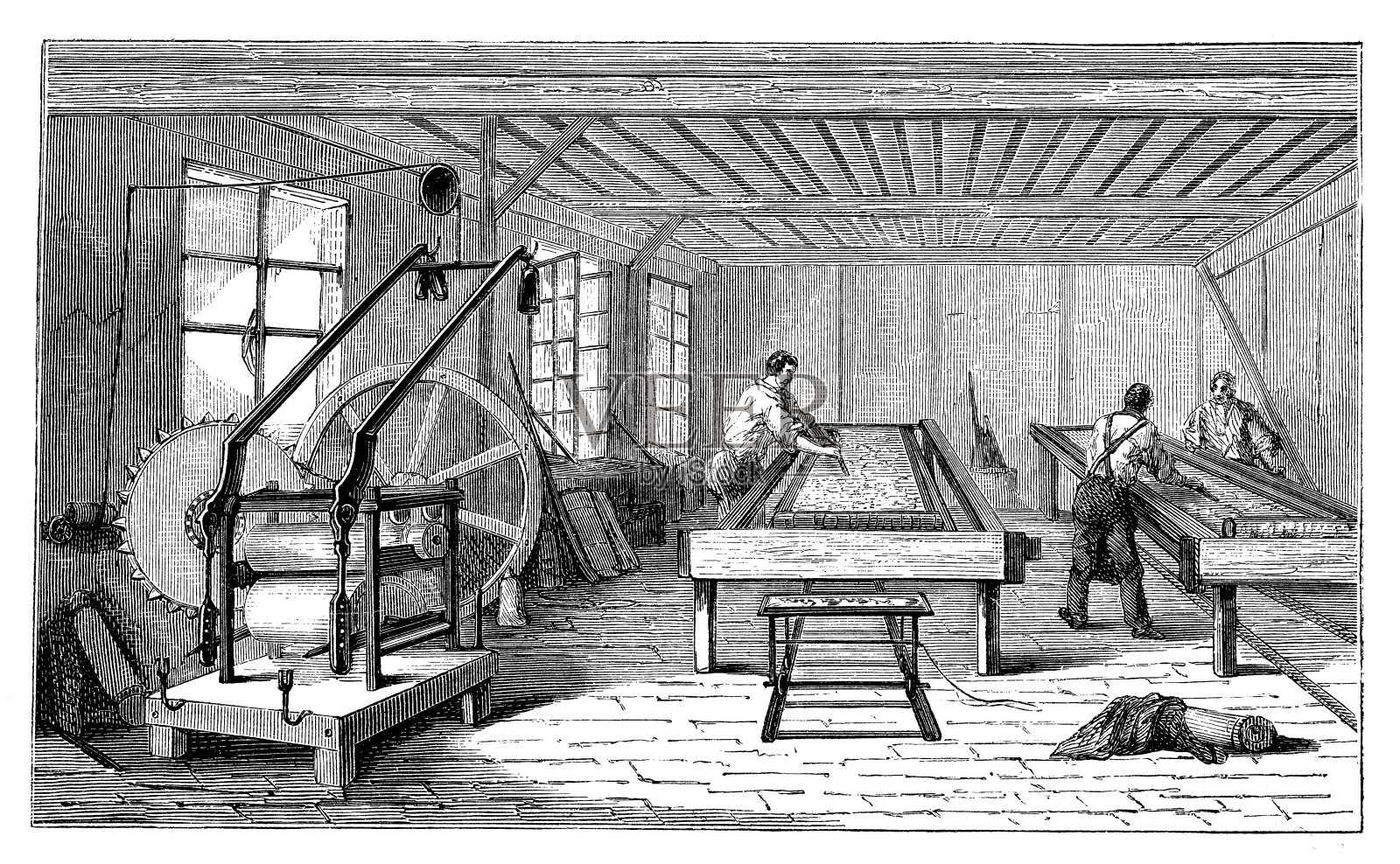 用于纺织/织锦行业的机械的古董插图插画图片素材