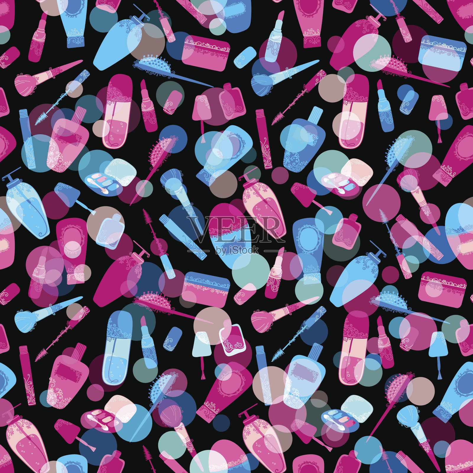 无缝模式的彩妆和化妆品。插画图片素材