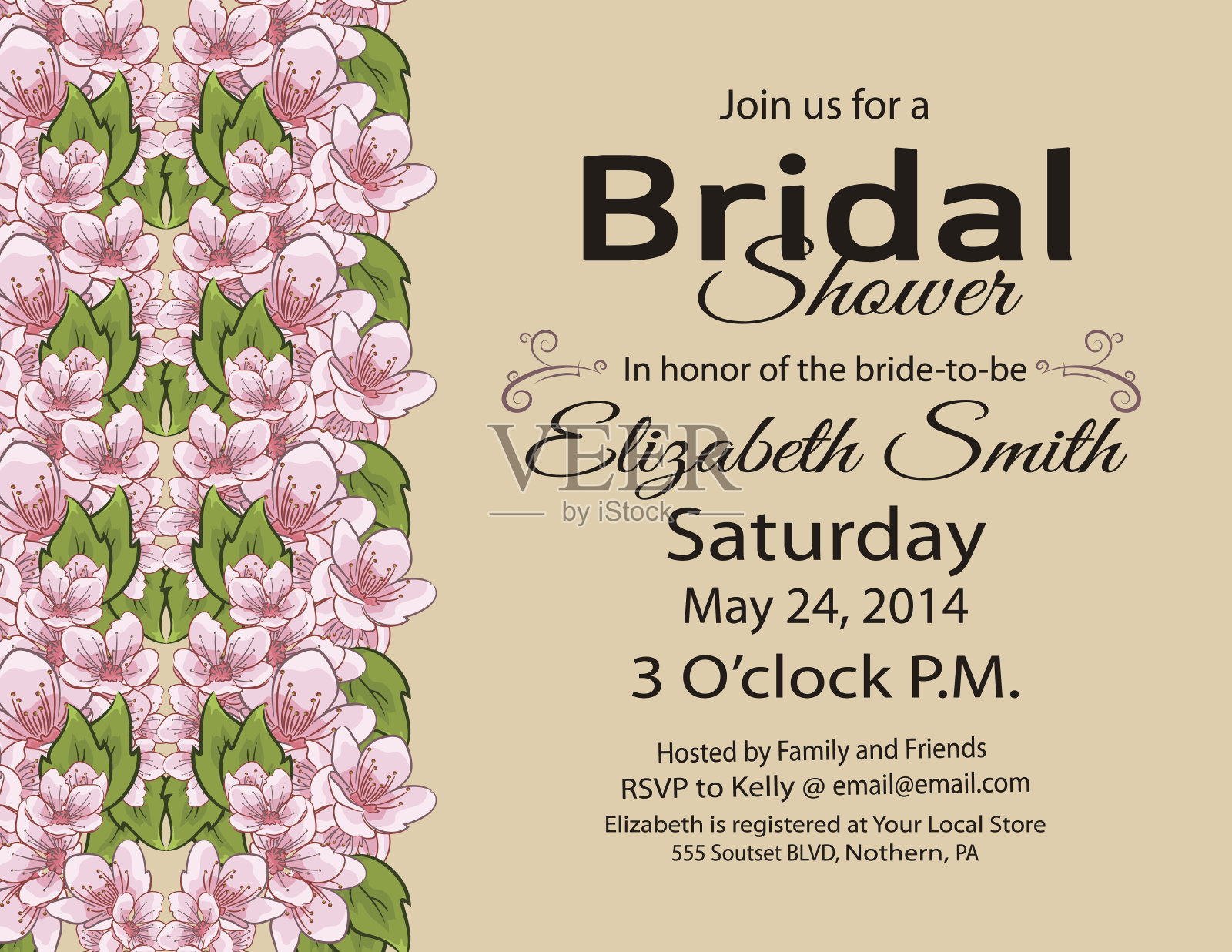 水平新娘淋浴模板与樱花设计模板素材