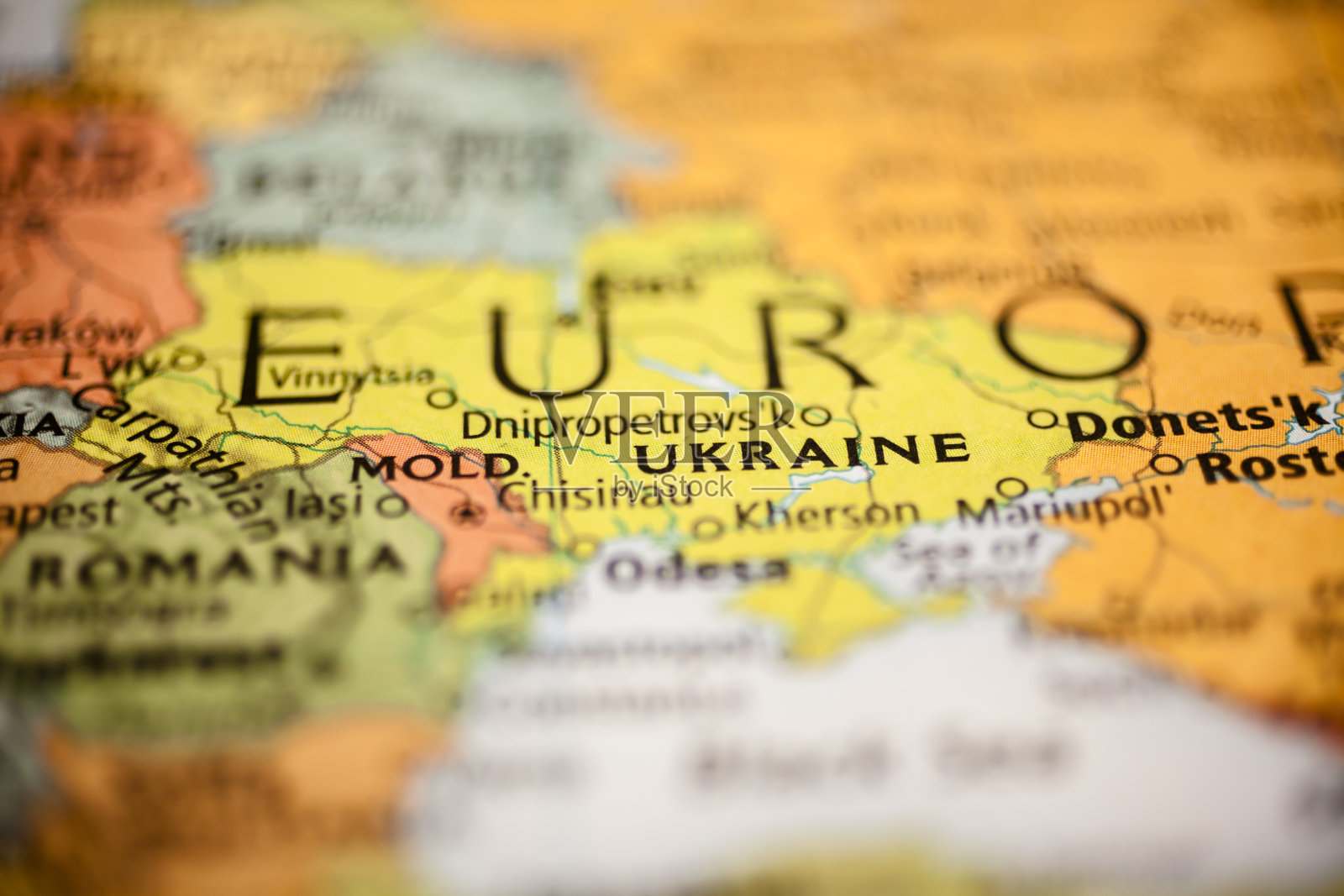 地图集中在乌克兰国家在东欧。照片摄影图片