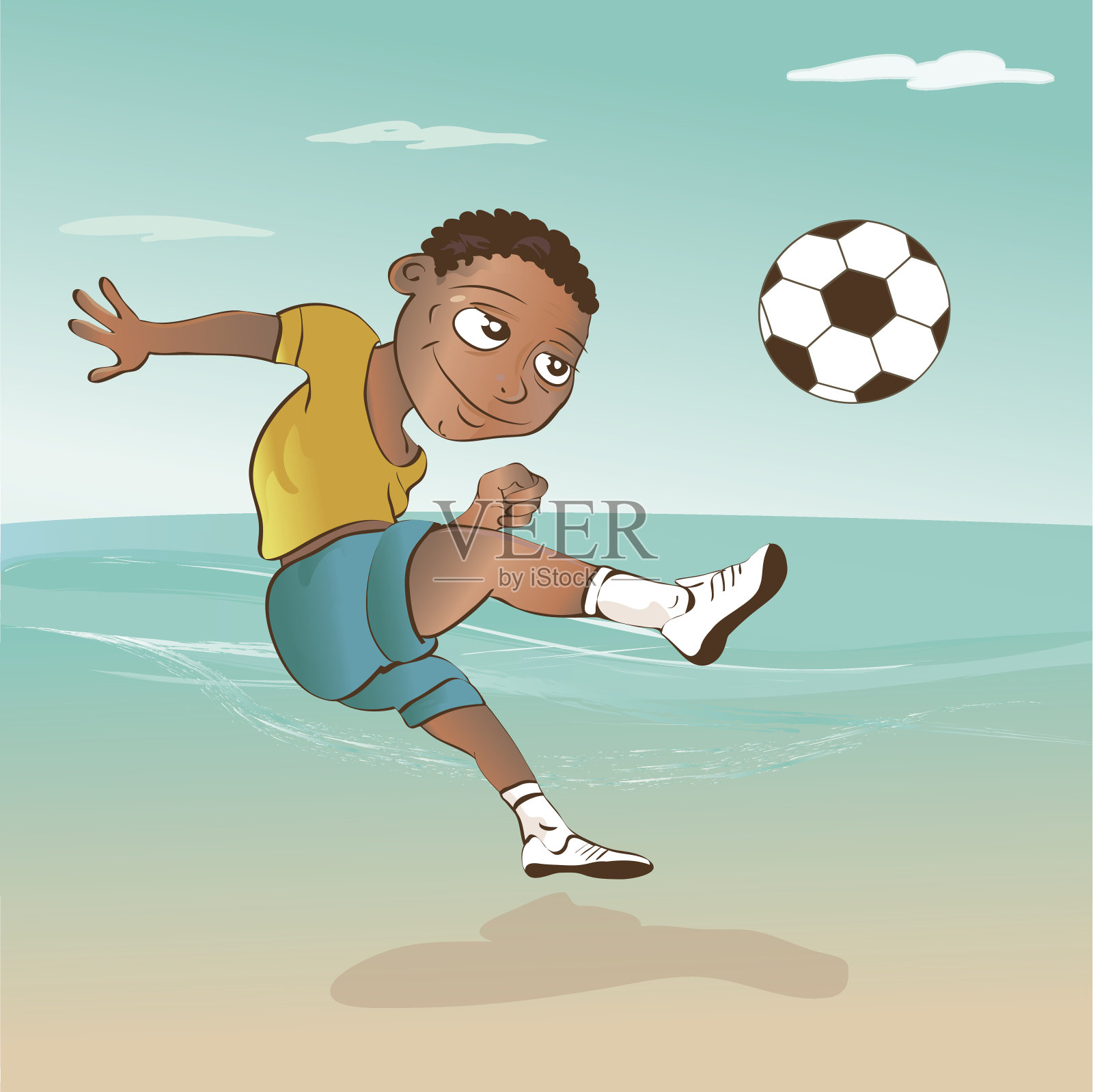 巴西男孩踢足球插画图片素材