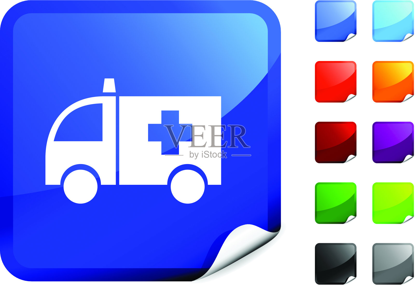 医疗救护车版税免费矢量艺术在蓝色贴纸插画图片素材