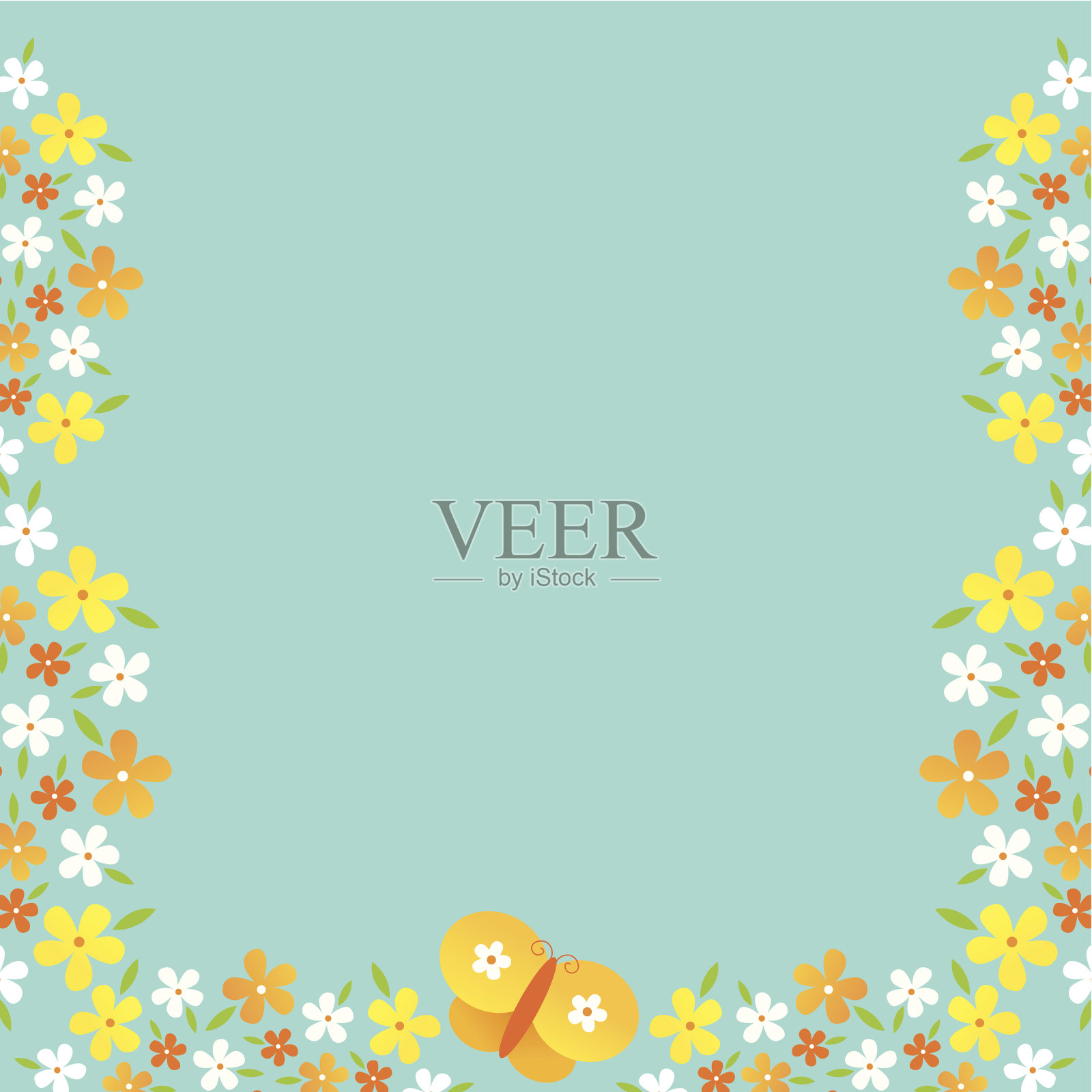 有蝴蝶和雏菊的弹簧架插画图片素材