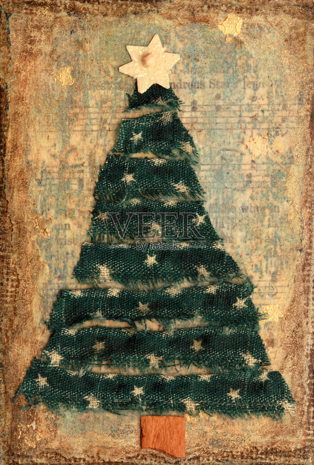 圣诞树混合媒体艺术与音乐背景插画图片素材