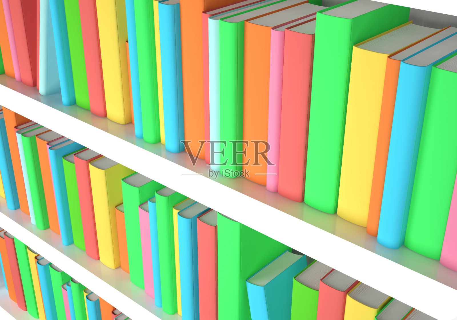 书架上一排排彩色的书照片摄影图片