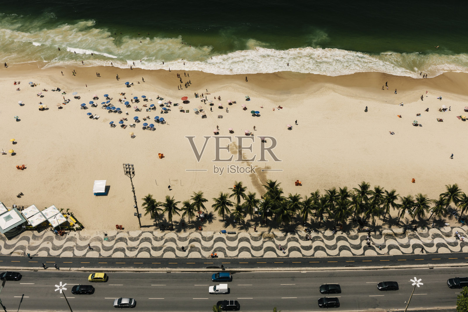 科帕卡巴纳海滩鸟瞰图，巴西里约热内卢照片摄影图片