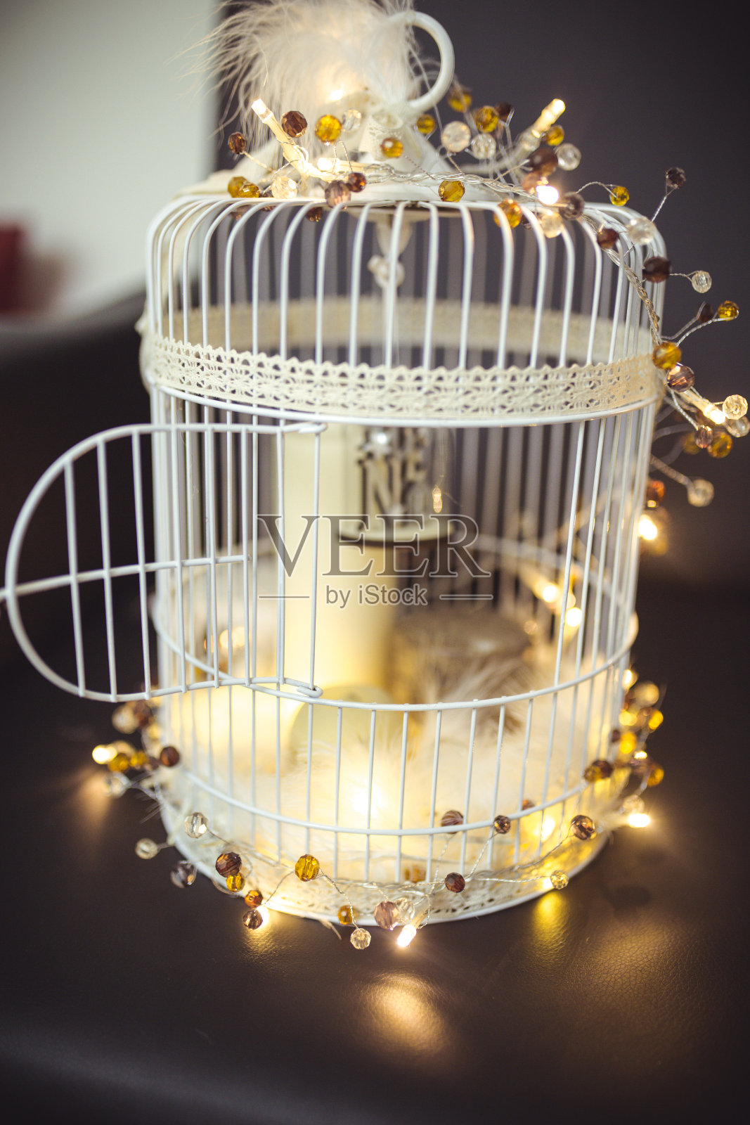 灯笼里的鸟坐在黄昏照片摄影图片