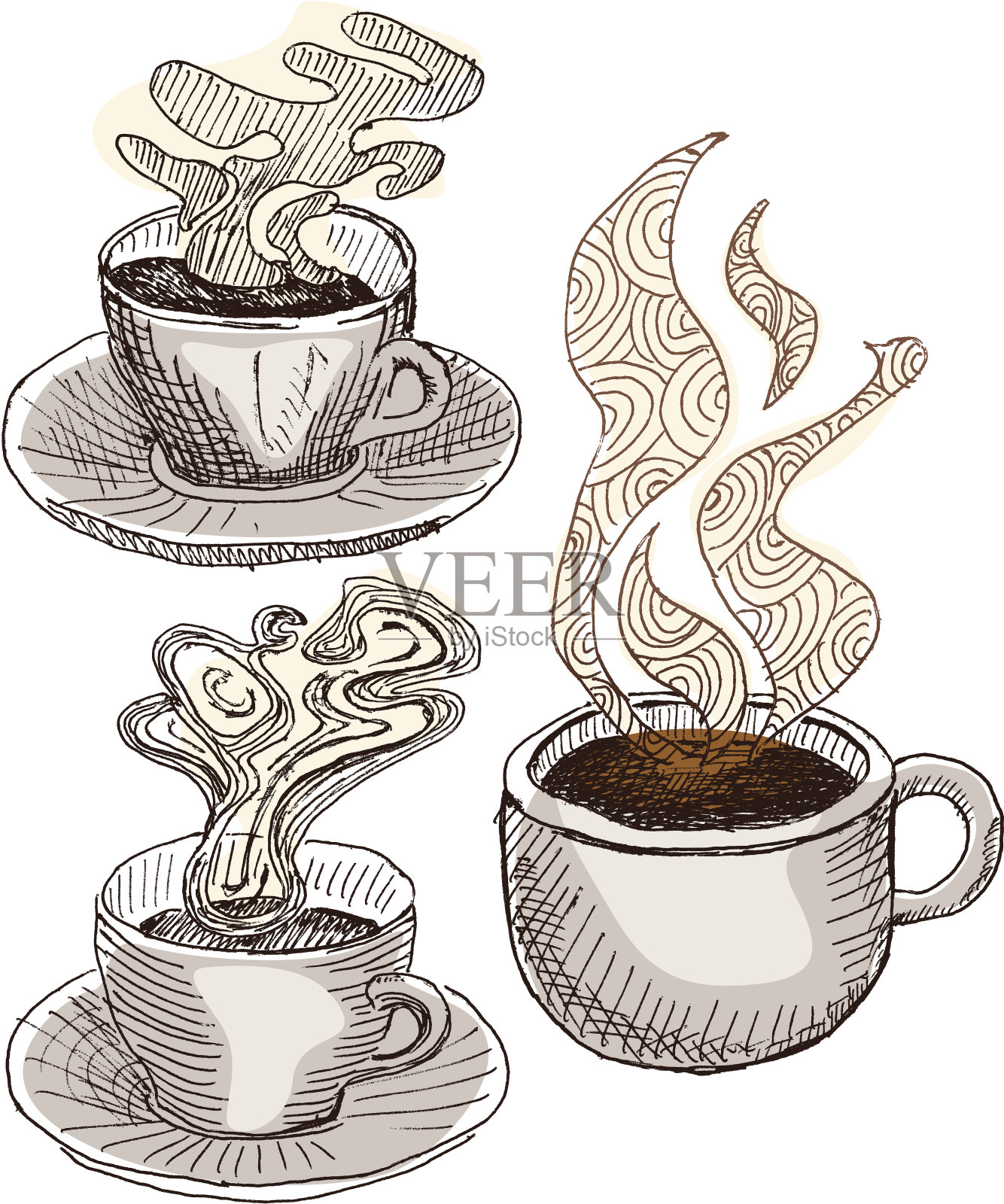 咖啡杯的草图插画图片素材