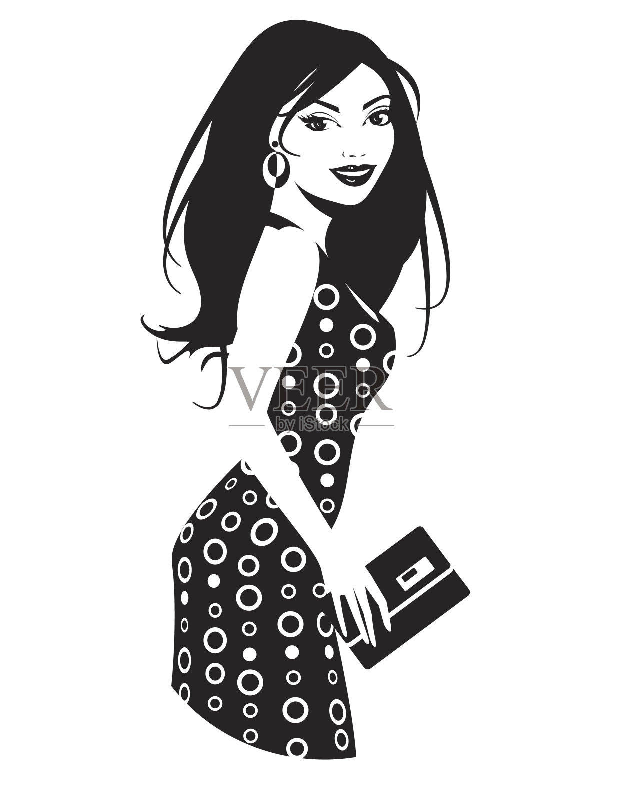 穿黑白衣服的女孩插画图片素材