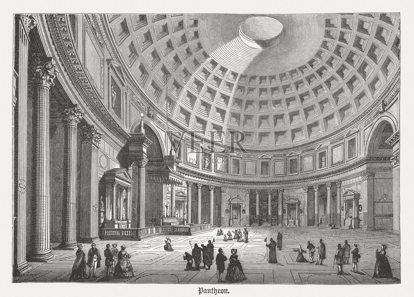 罗马万神殿，室内景观，1878年出版插画图片素材