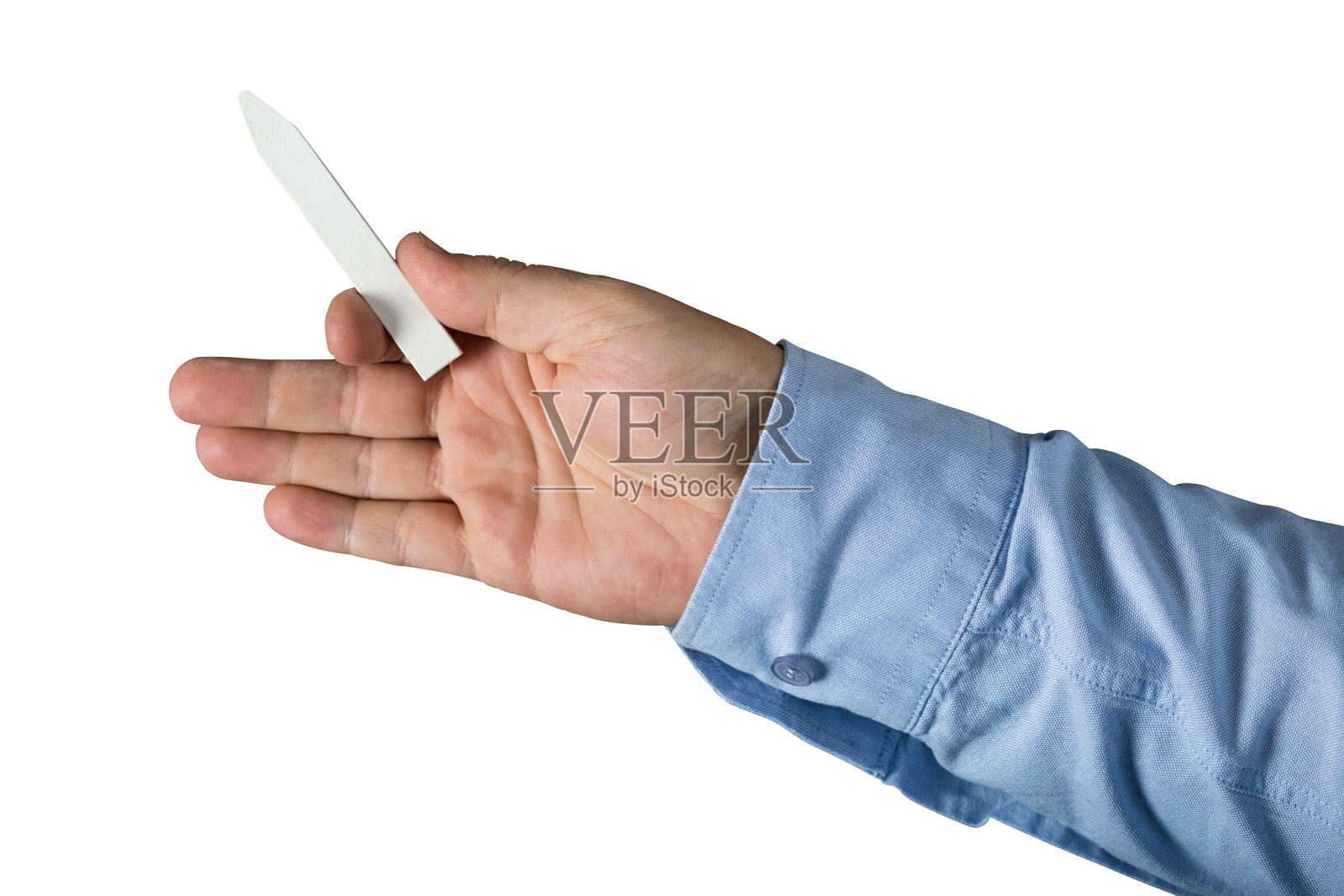 男子手中拿着粉笔——孤立上白照片摄影图片