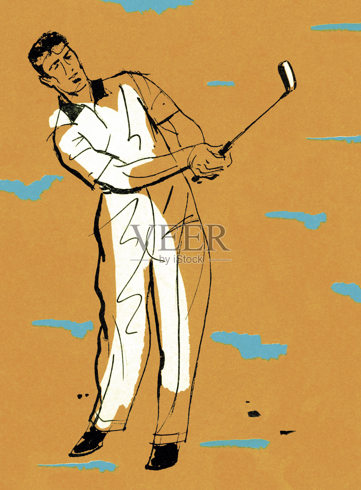 挥舞高尔夫球杆的男子插画图片素材