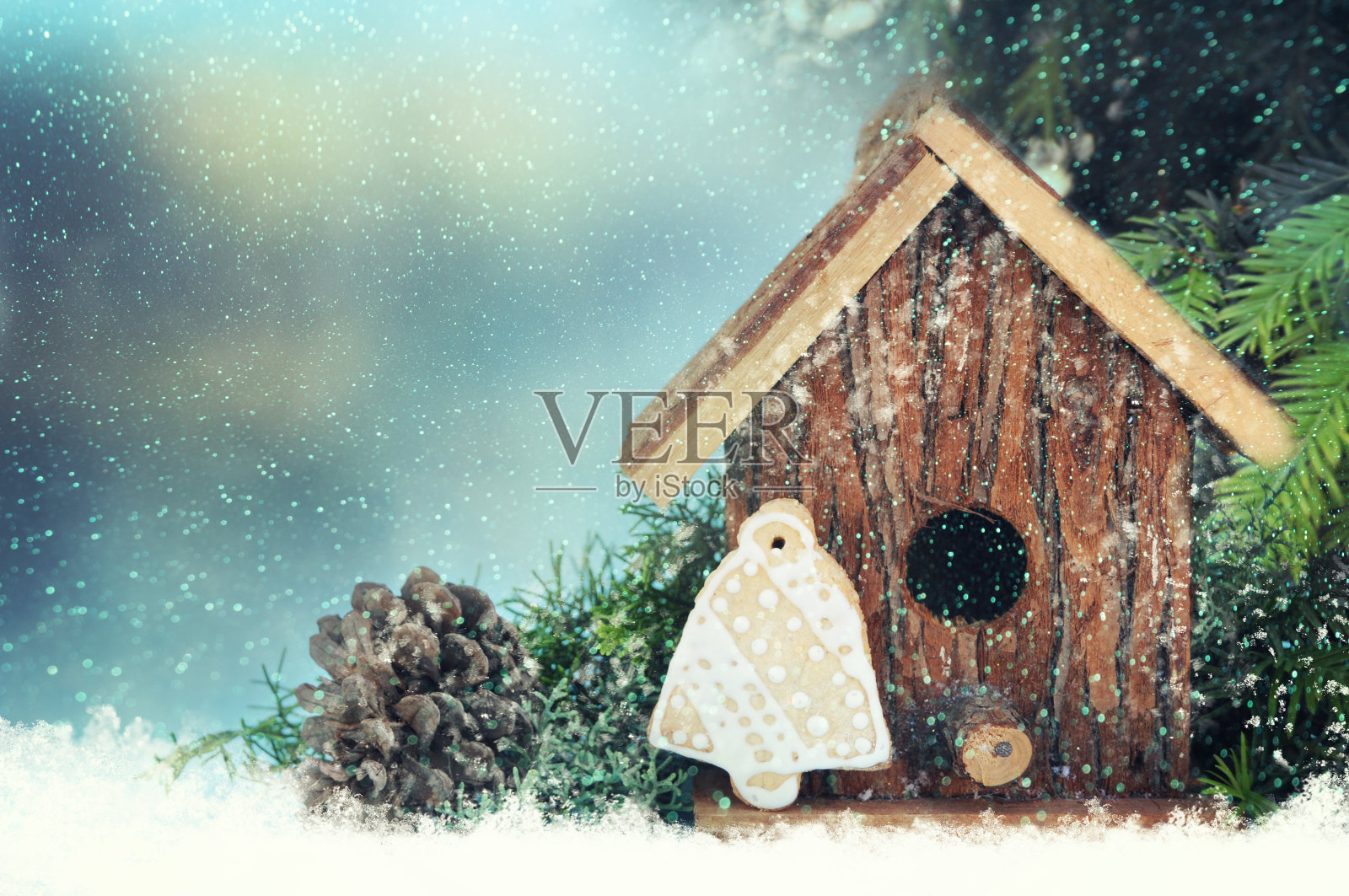 木板上的姜饼，圣诞背景，照片摄影图片