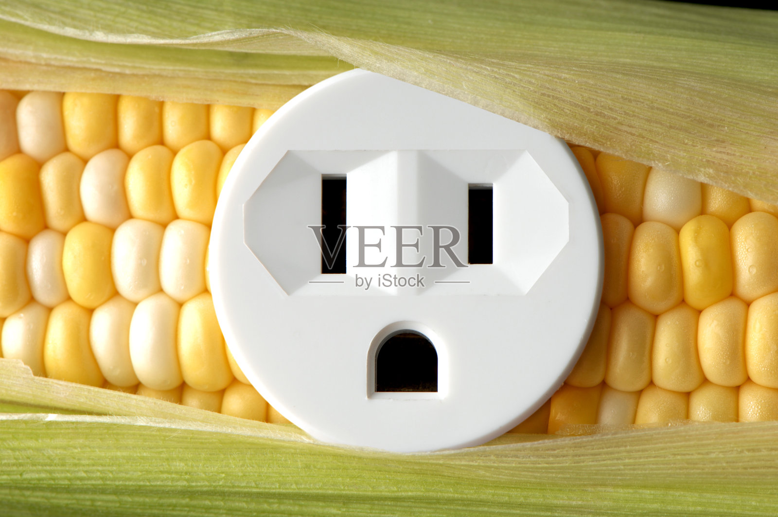 有电源插座的玉米芯清洁能源概念照片摄影图片