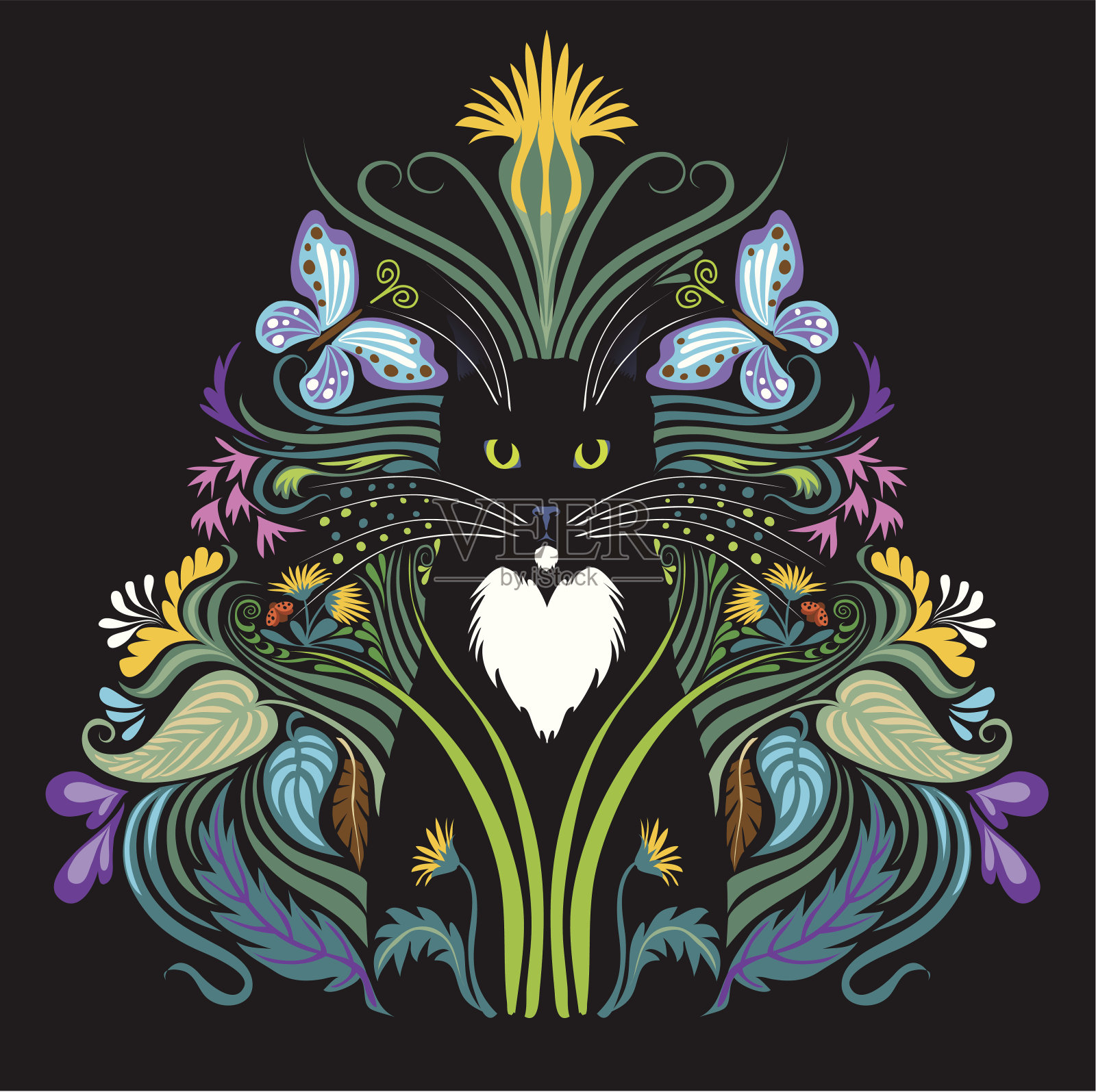 蒲公英的猫插画图片素材