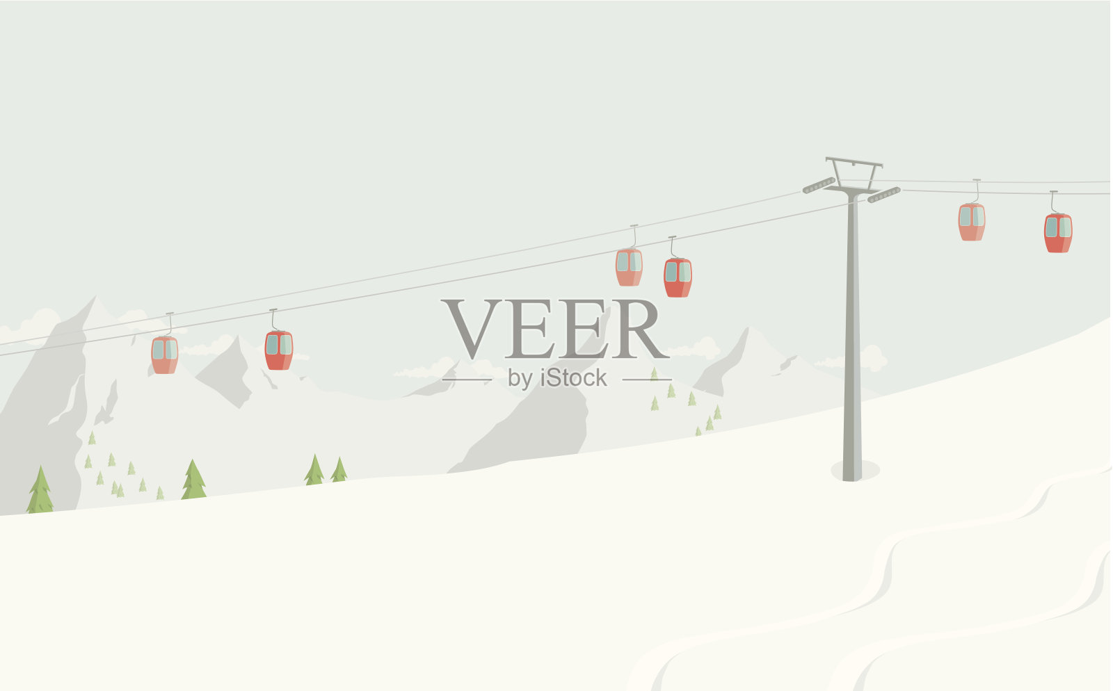 滑雪缆车插画图片素材