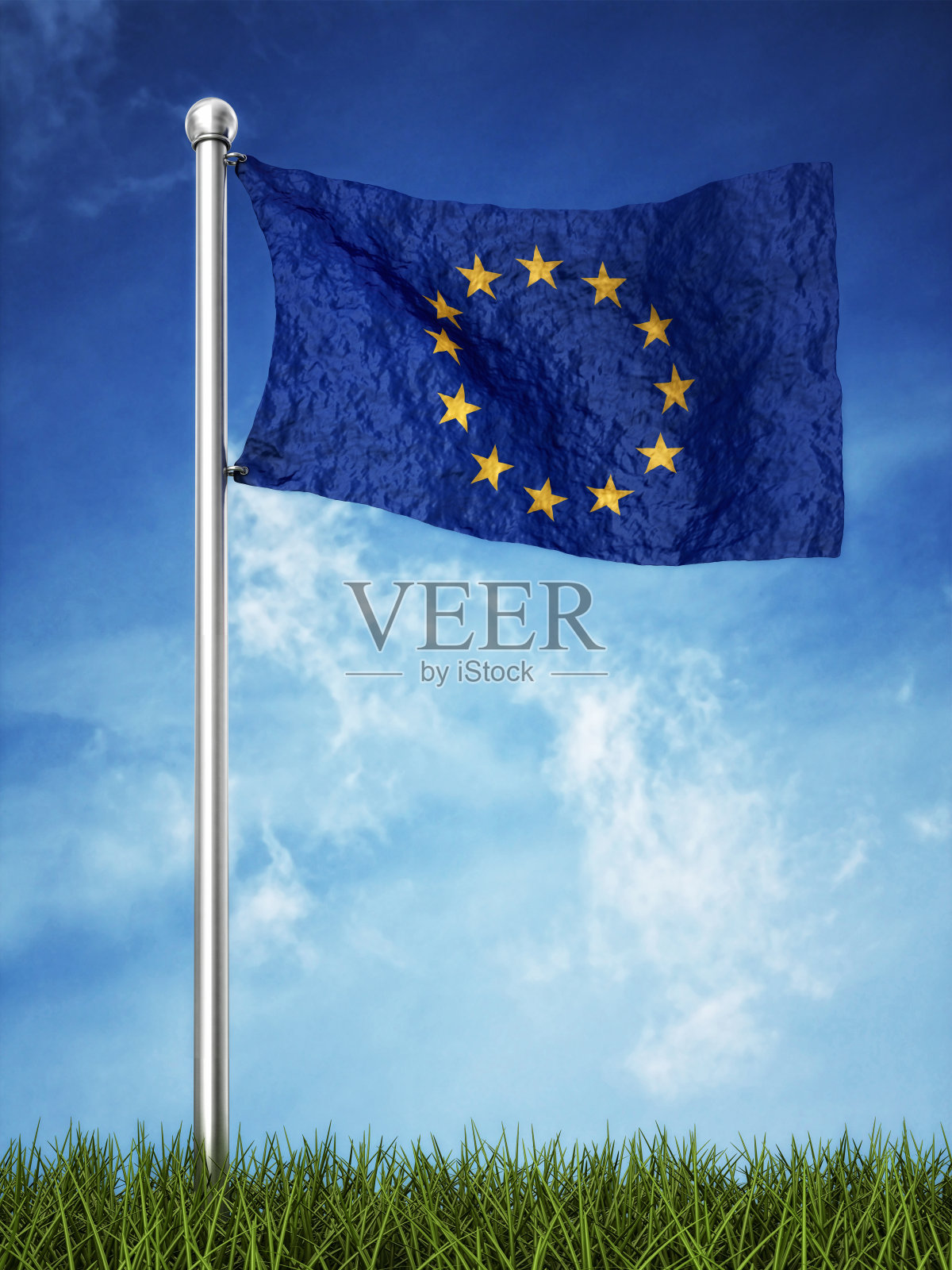 欧盟旗帜飘扬在地平线上照片摄影图片