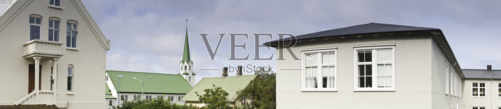 冰岛Reykjavík城市家园城市屋顶教堂尖顶全景照片摄影图片