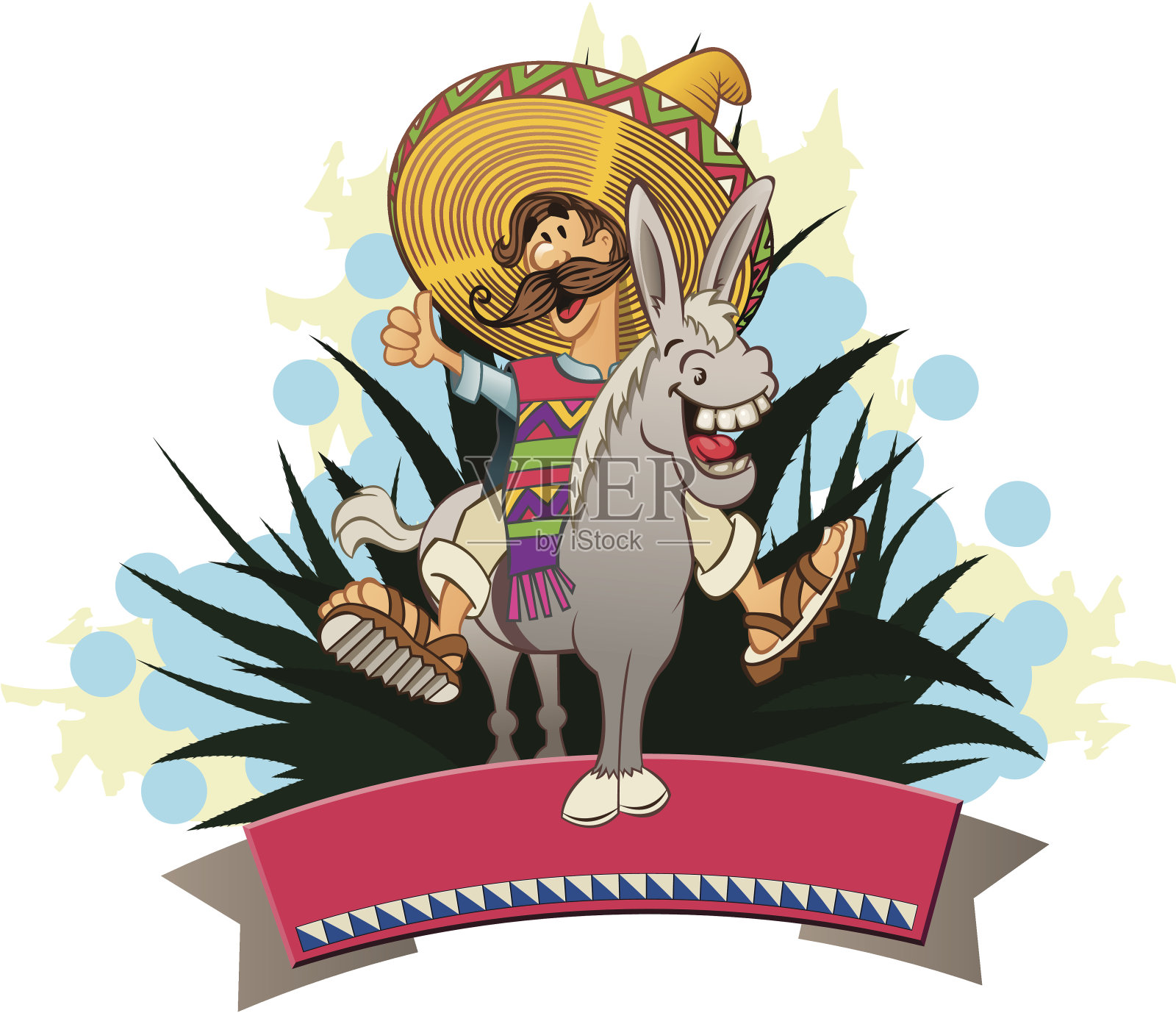 骑驴的墨西哥人插画图片素材