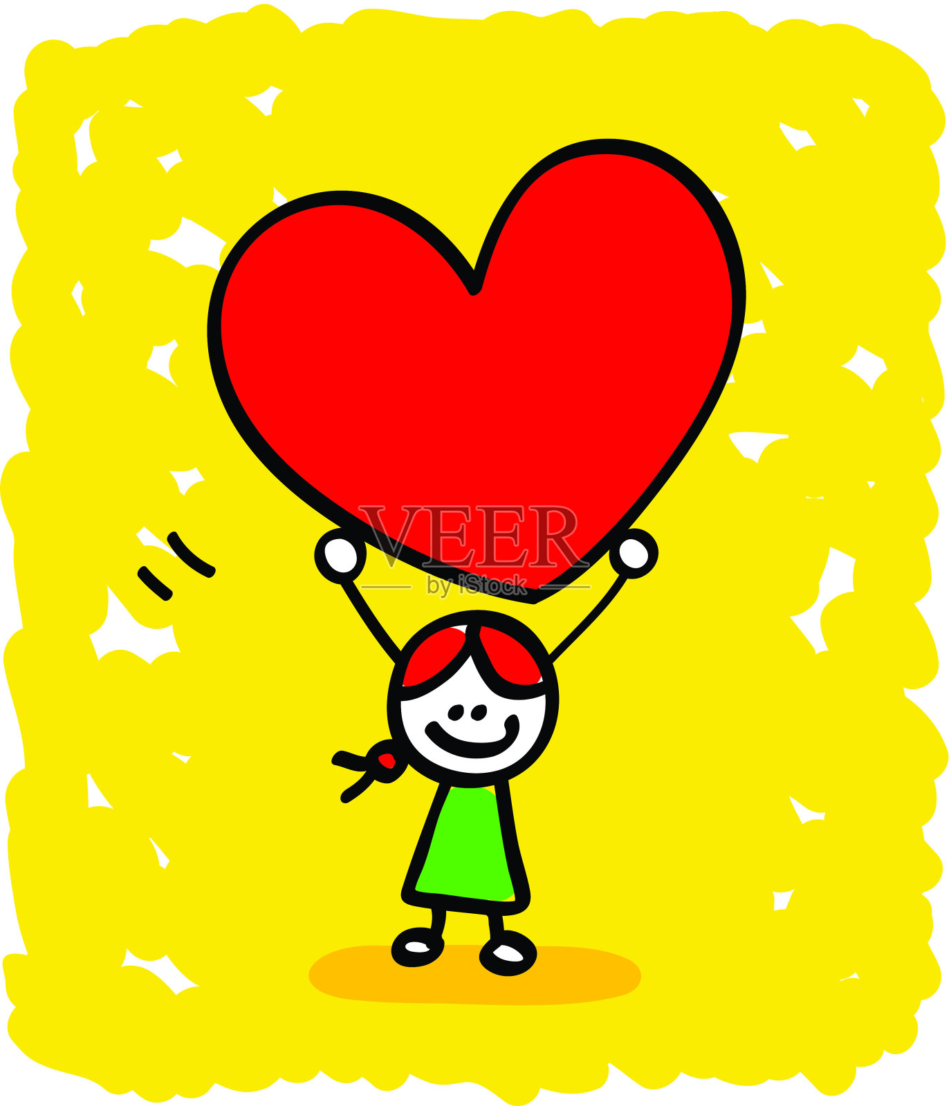 情人节快乐，女孩与心卡通插图情人节设计元素图片