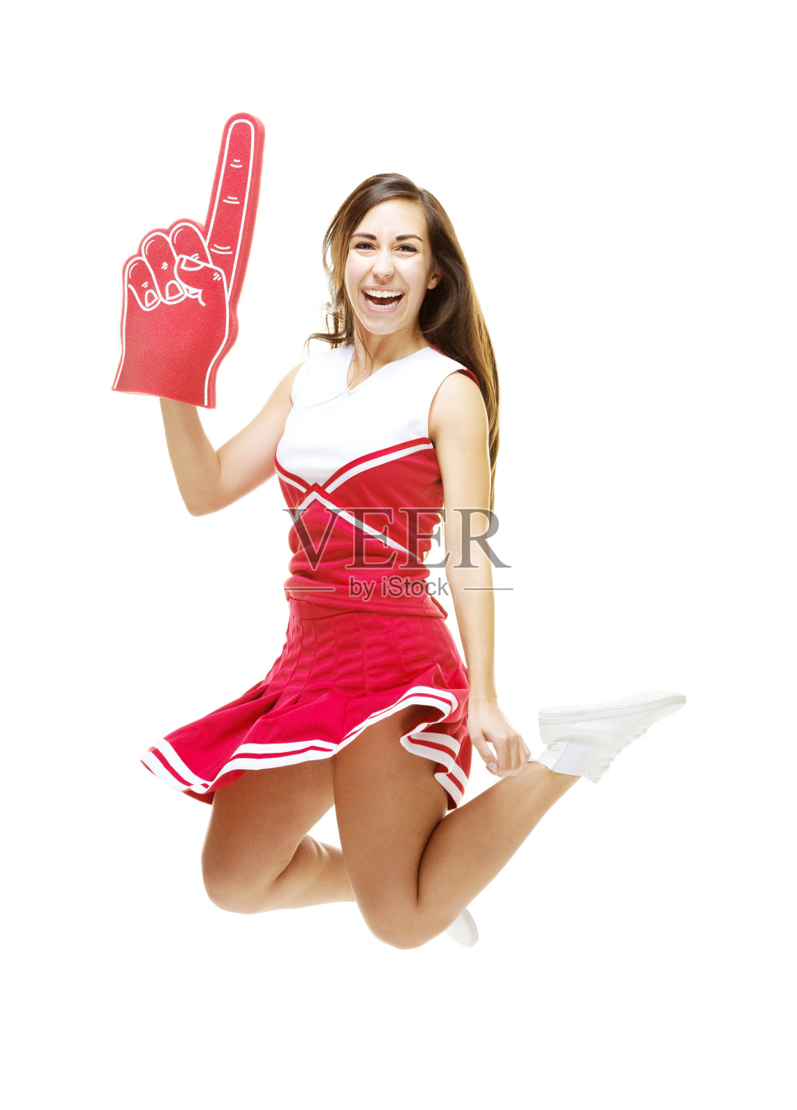 快乐的拉拉队泡沫手指照片摄影图片