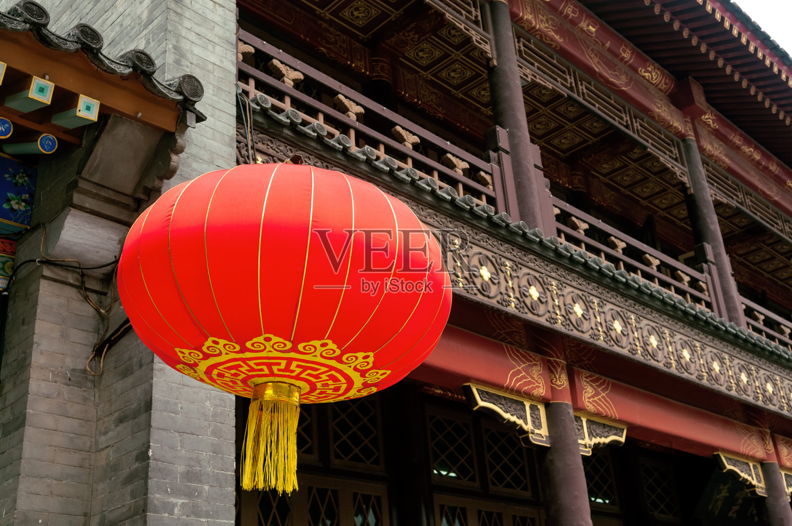 中国八达岭长城的红灯笼照片摄影图片