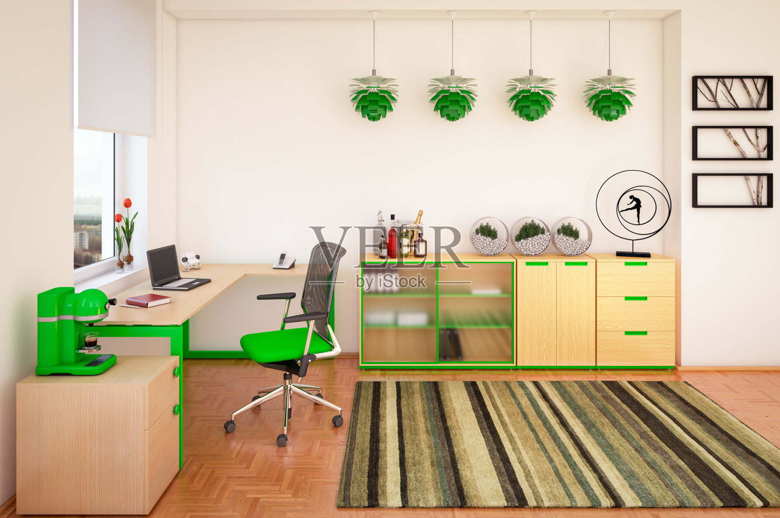 舒适的家庭办公室室内设计照片摄影图片