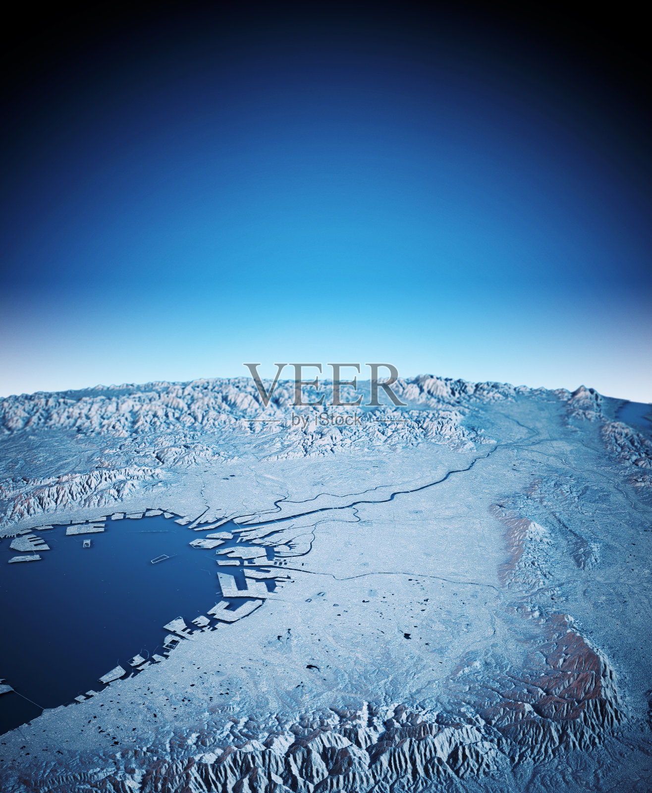 大阪三维渲染卫星视图地形图垂直照片摄影图片