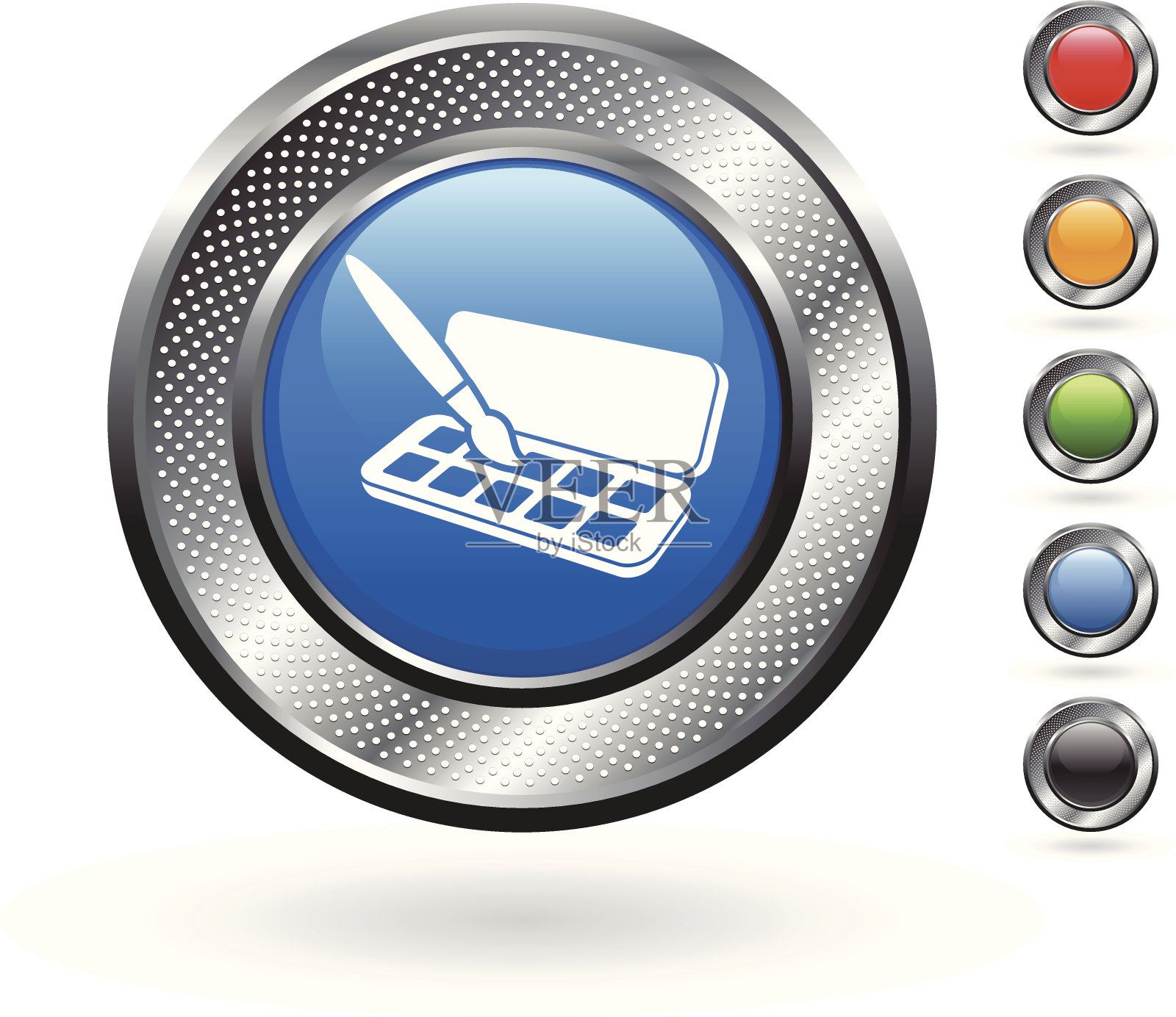 刷子和油漆版权免费矢量艺术上的金属按钮设计元素图片