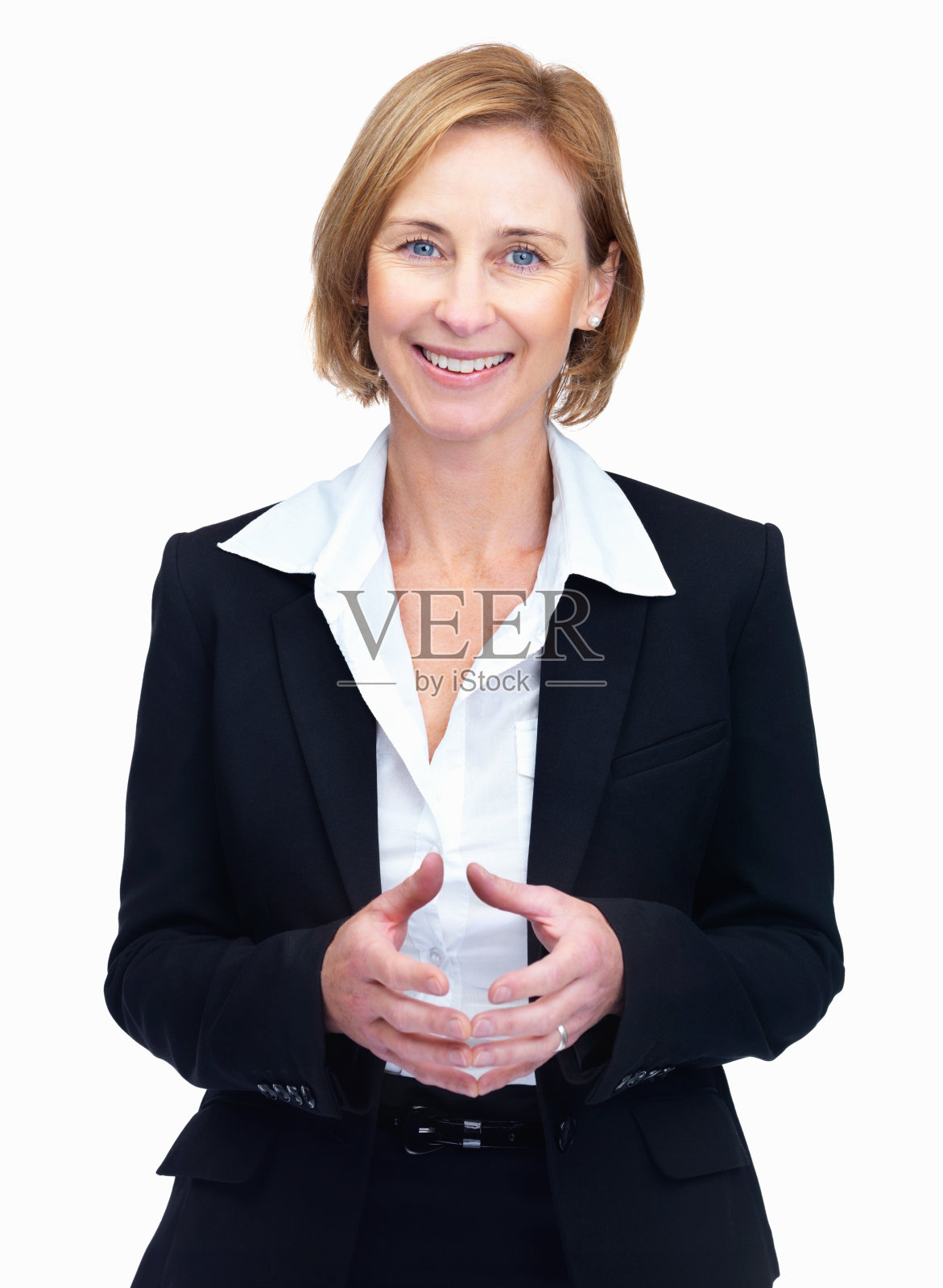 成熟的女律师站在那里看着文案照片摄影图片