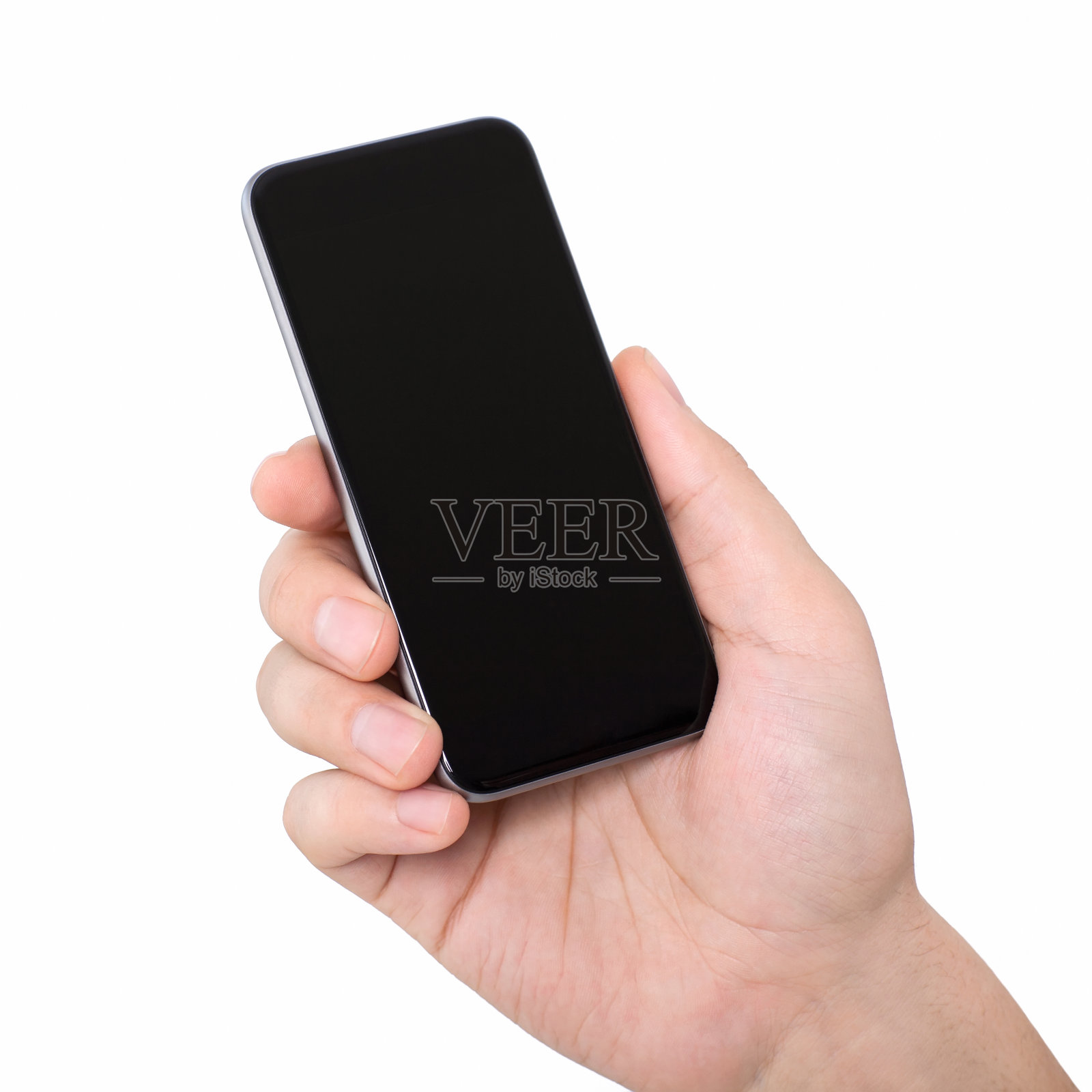 孤立的男子手持黑色手机照片摄影图片