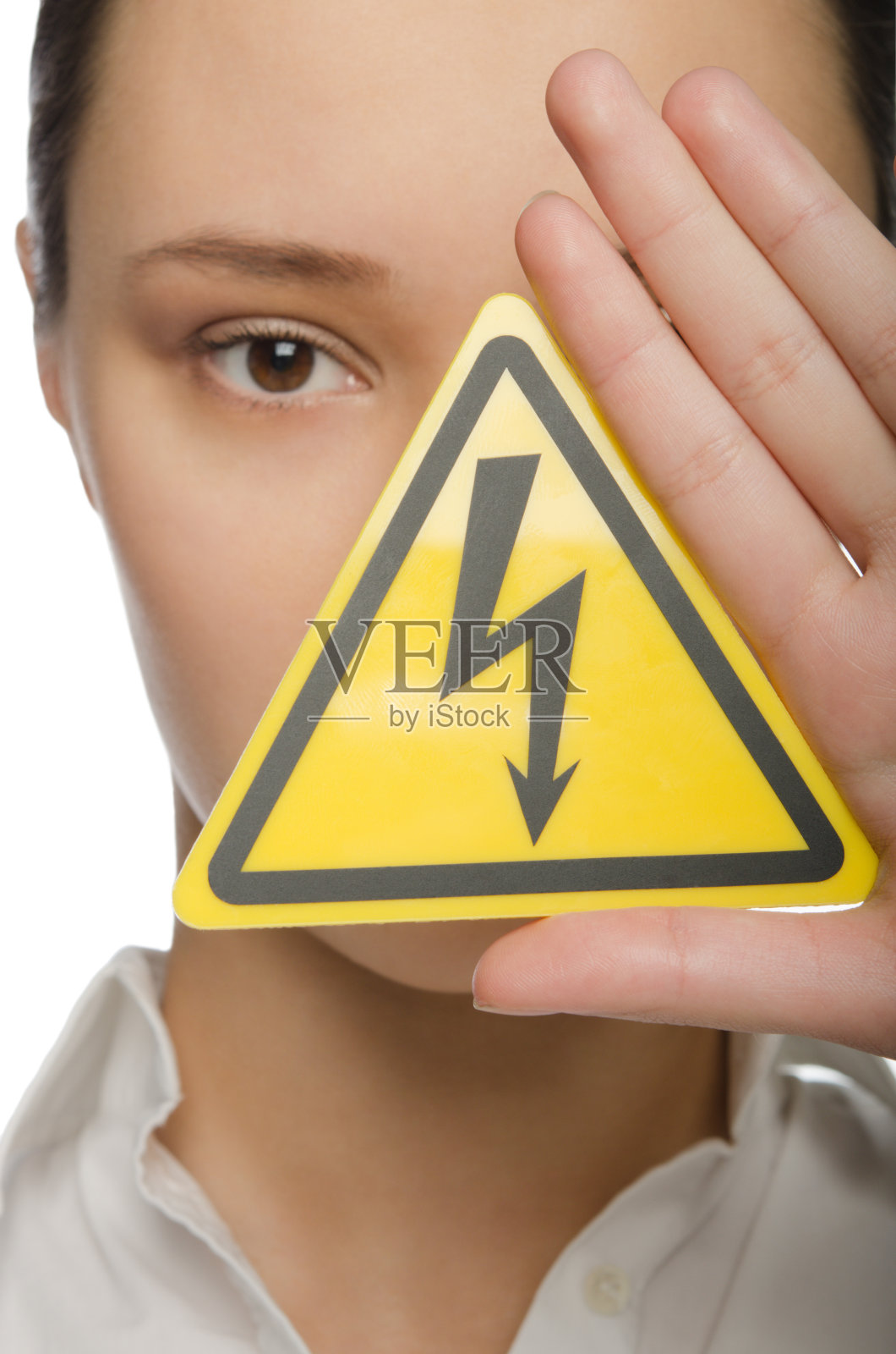 手持闪电标志的女人照片摄影图片