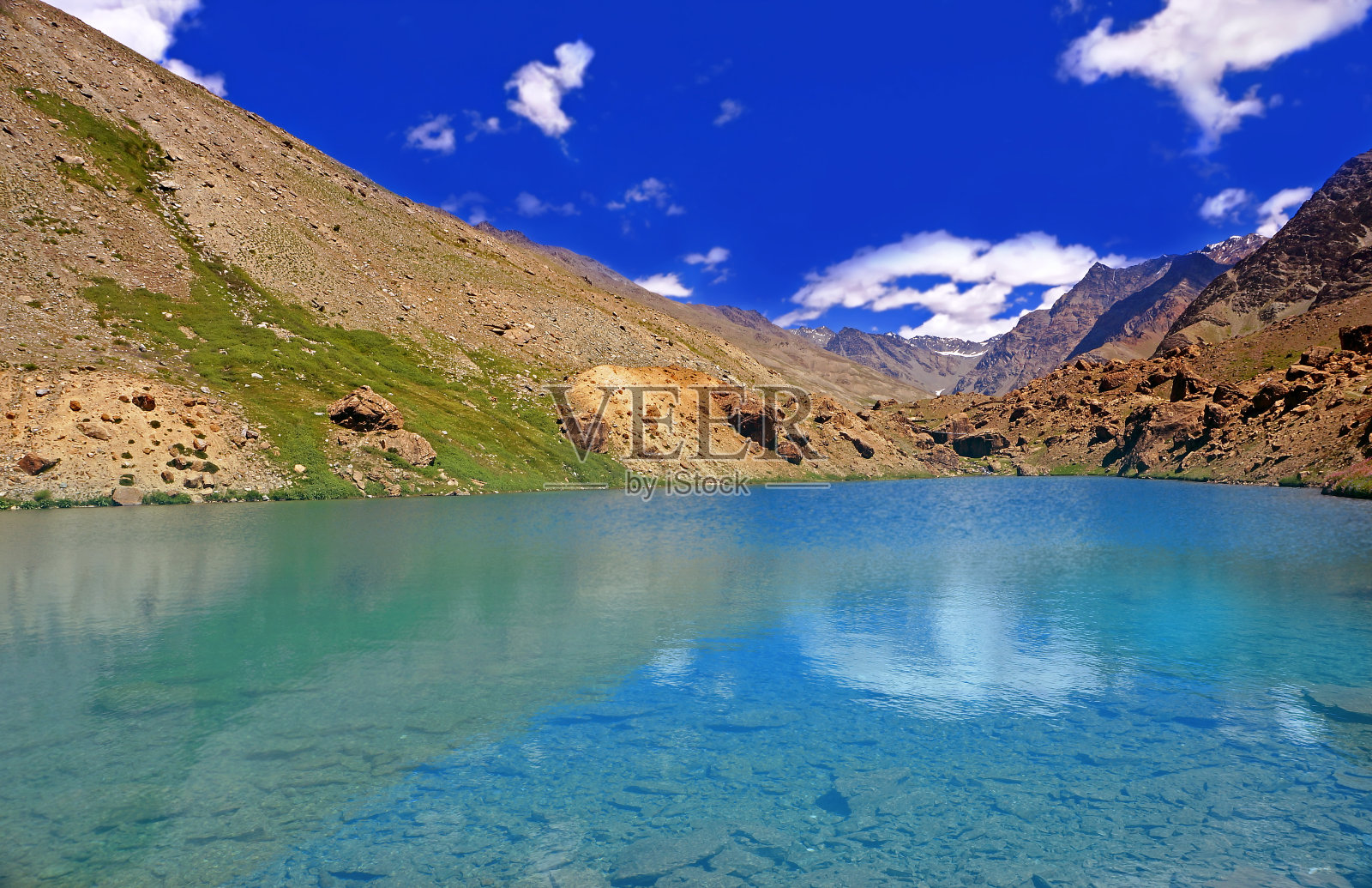 喜马拉雅山高海拔沙漠中的清水湖照片摄影图片