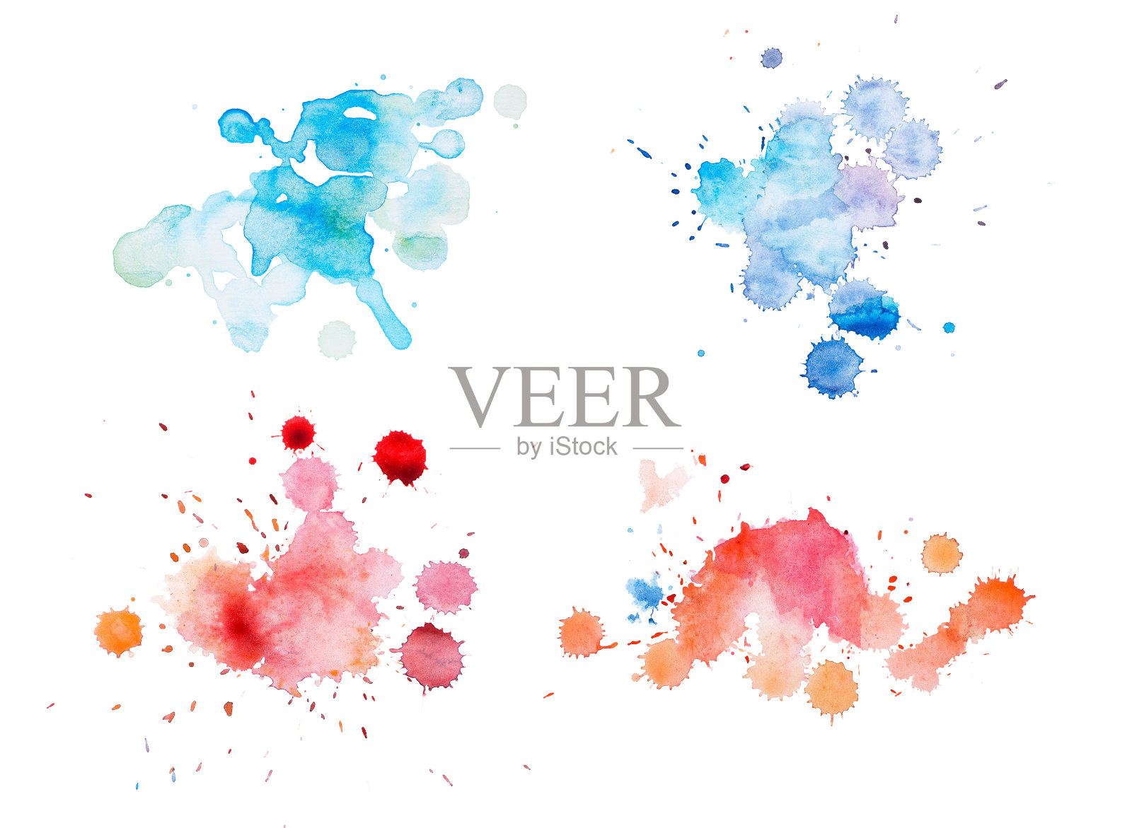 彩色复古抽象水彩画艺术手绘在白色的背景插画图片素材