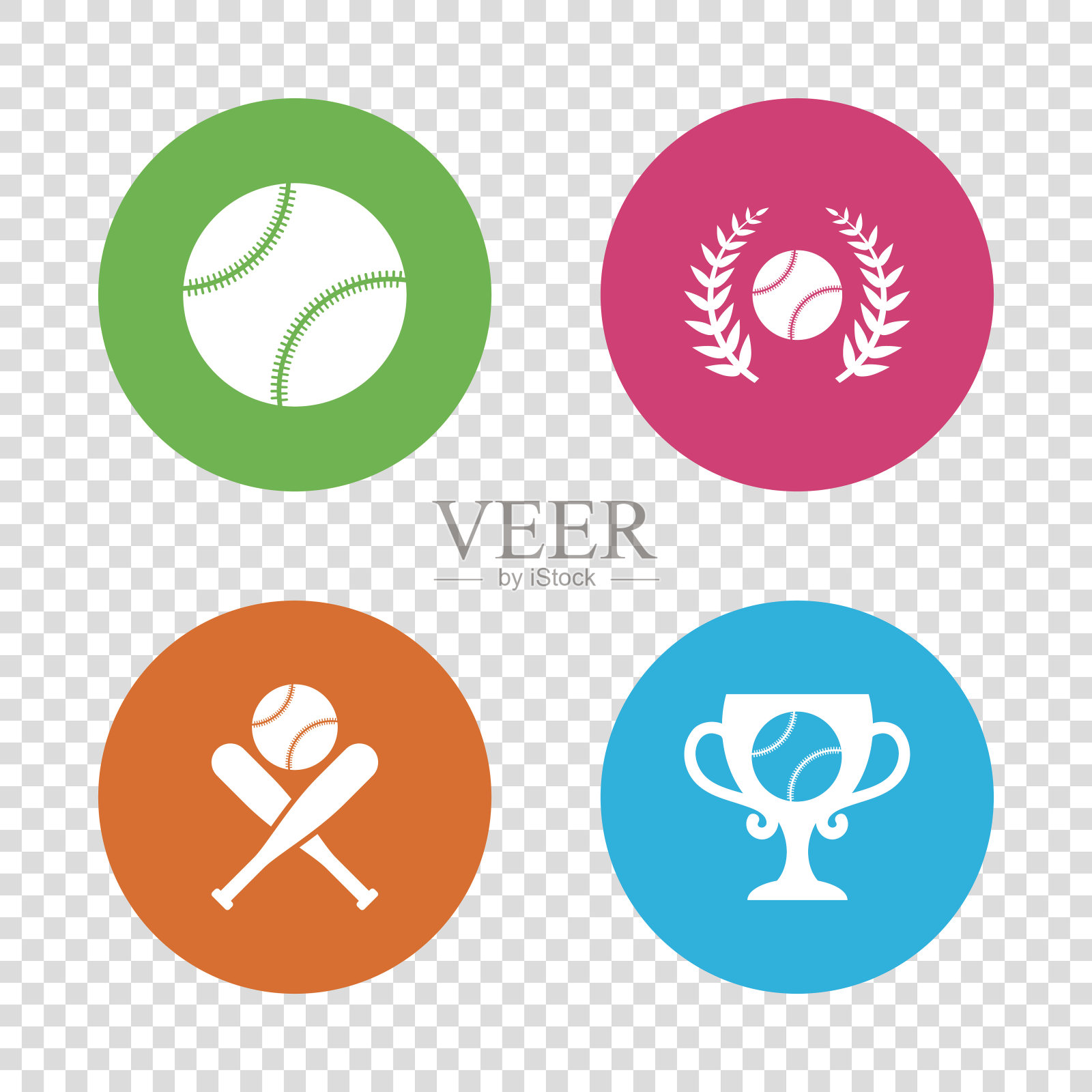 棒球图标。有手套和球棒标志的球。图标素材