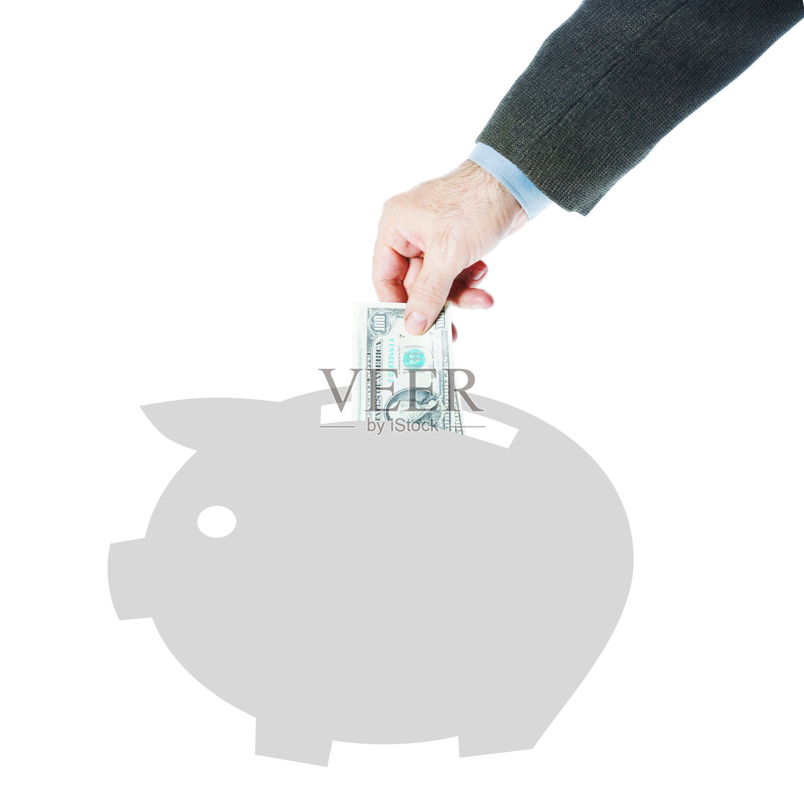 男人把美元放进钱箱照片摄影图片