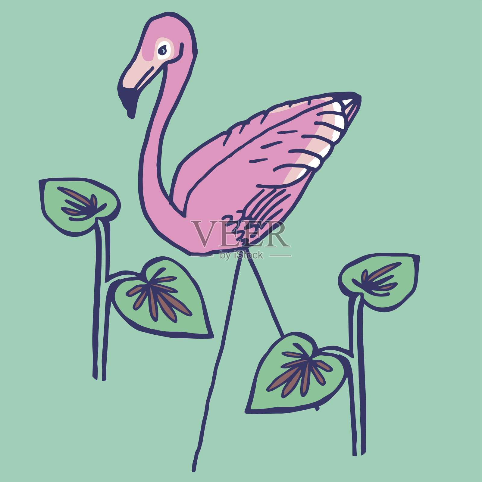 火烈鸟草坪装饰品插画图片素材