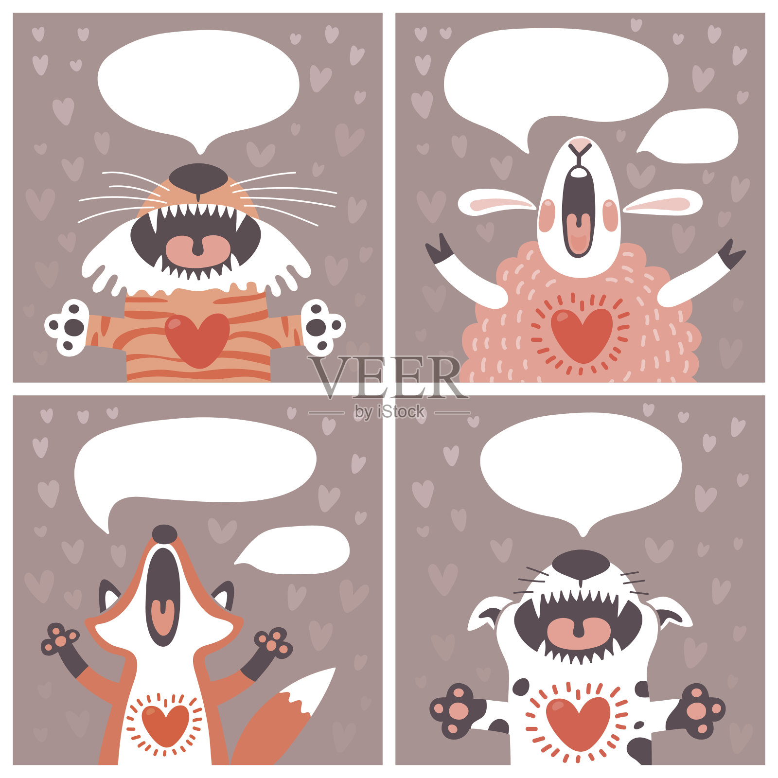 一套有有趣动物的卡片。插画图片素材