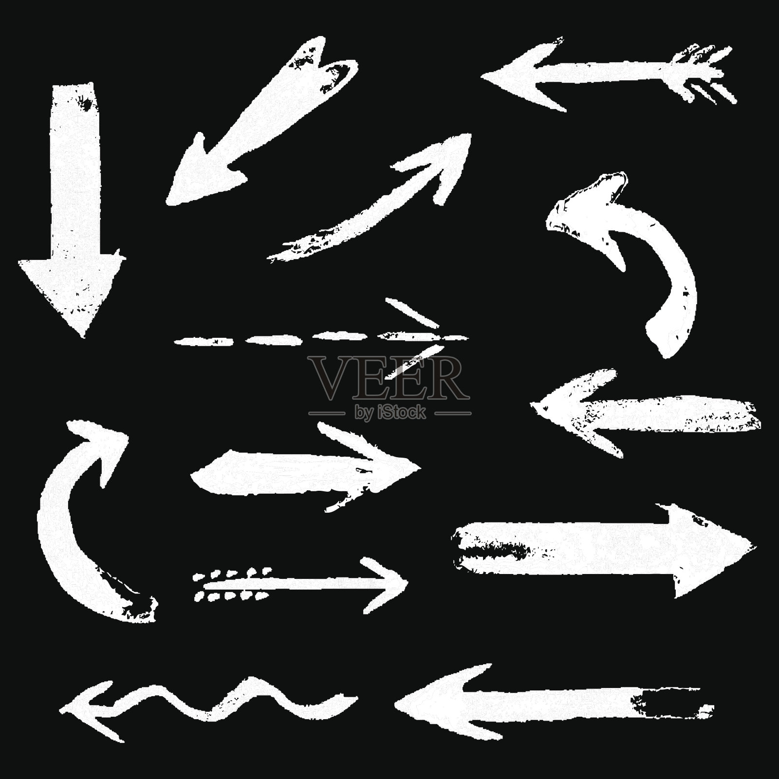 一套手绘漫画白色粉笔箭头。设计元素图片