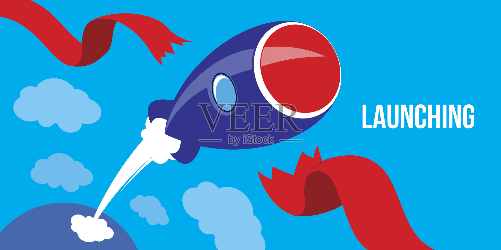 推出的想法。启动概念平面设计火箭发射插画图片素材