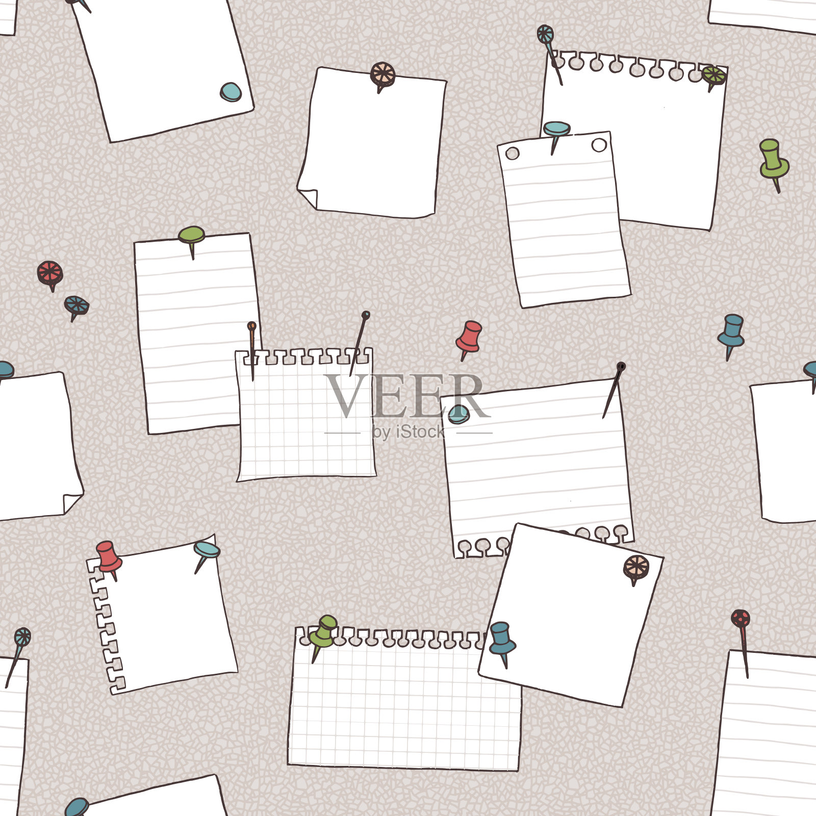 无缝模式的针板，针，和空便条纸插画图片素材