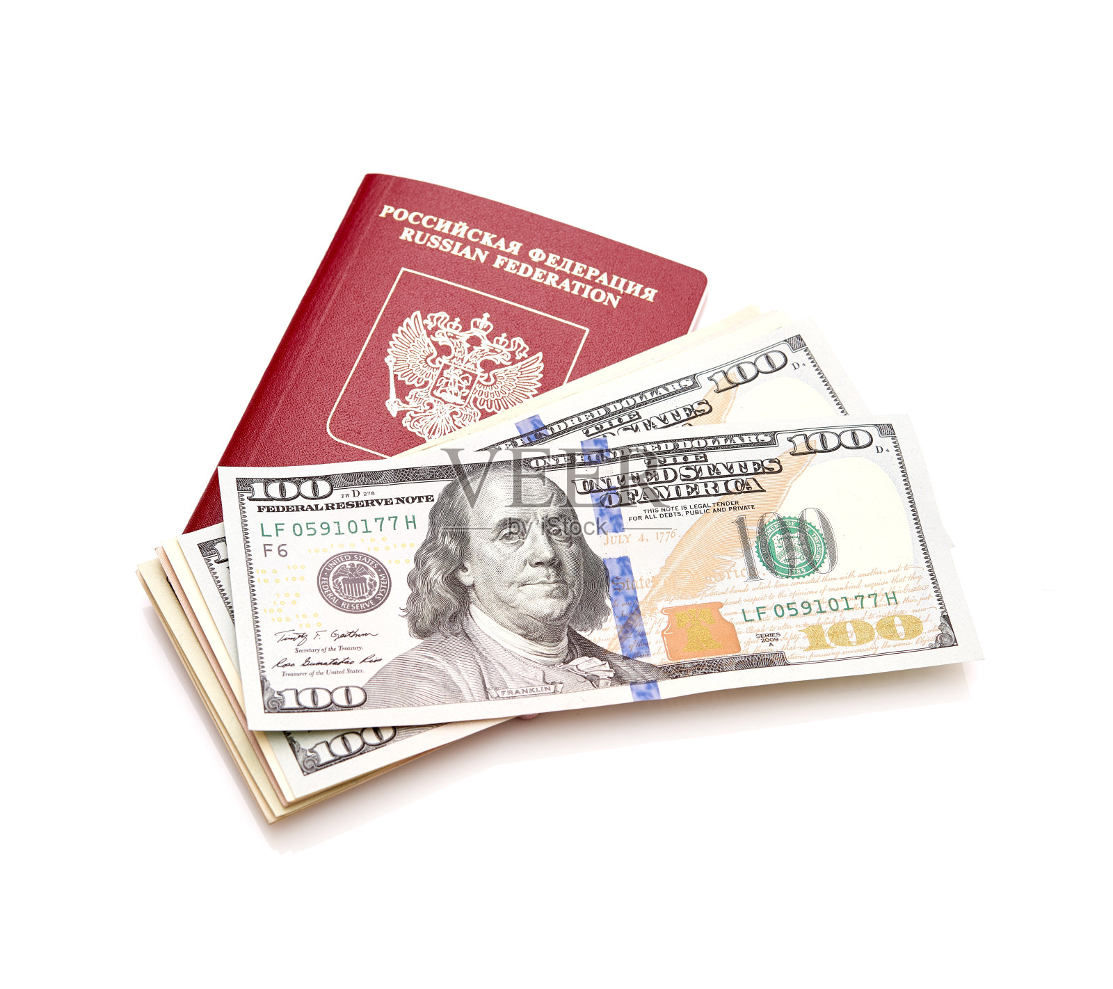 俄罗斯护照和美元照片摄影图片