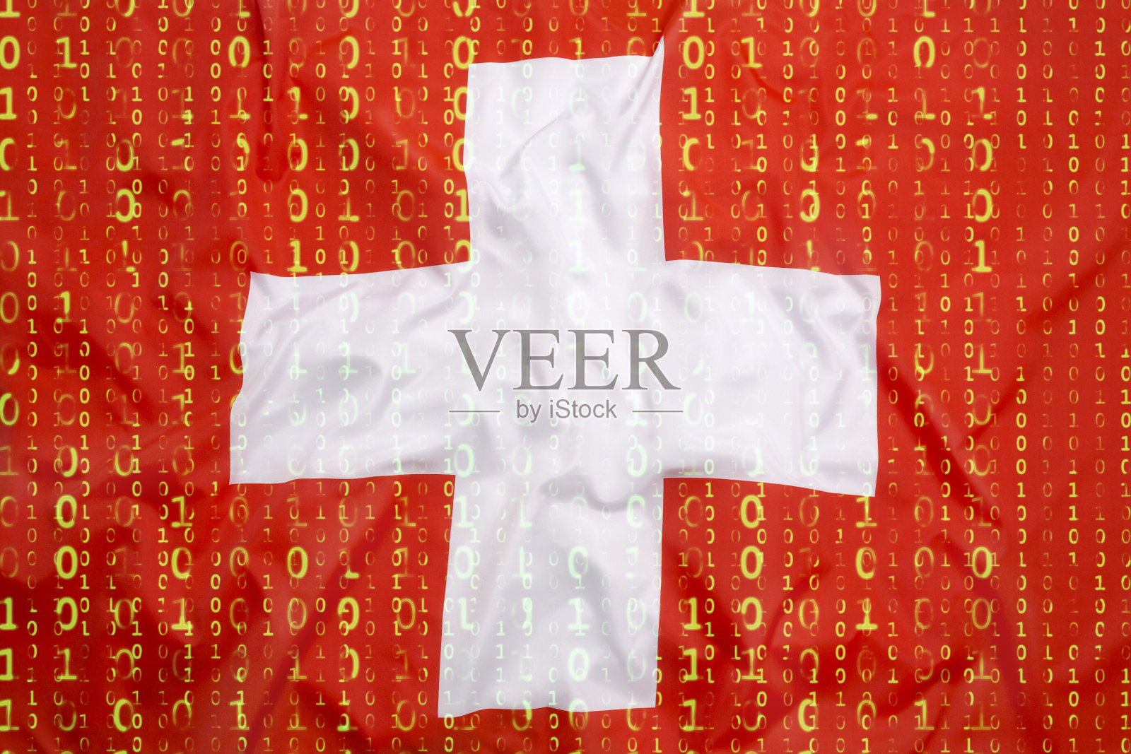 二进制代码与瑞士标志，数据保护概念照片摄影图片