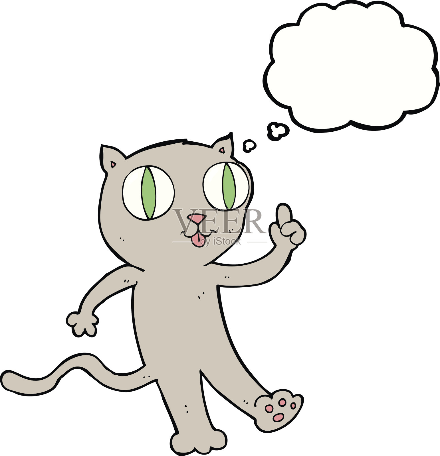 卡通猫与想法与思想泡泡设计元素图片