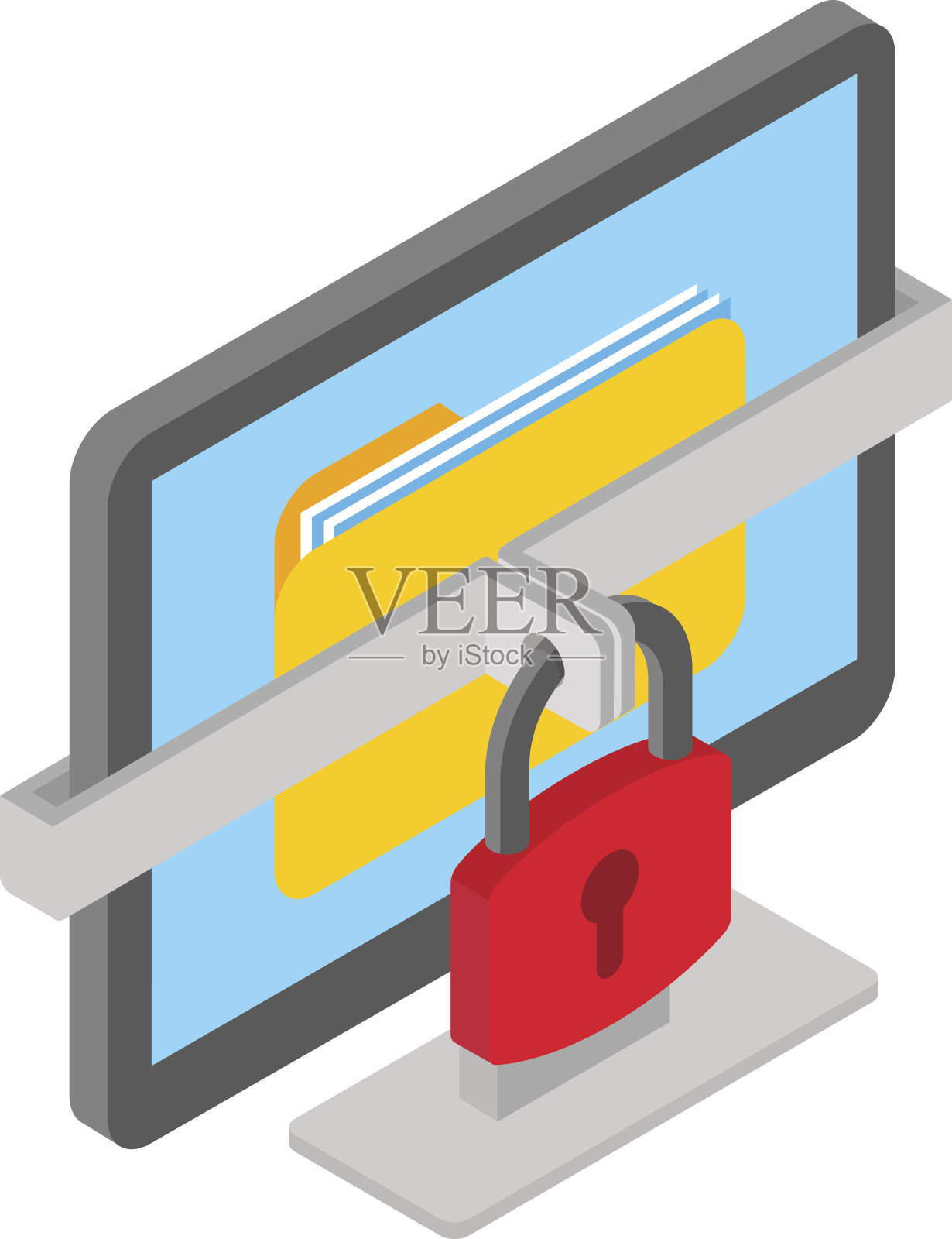 勒索软件等距图，黑客入侵计算机数据孤立概念插画图片素材