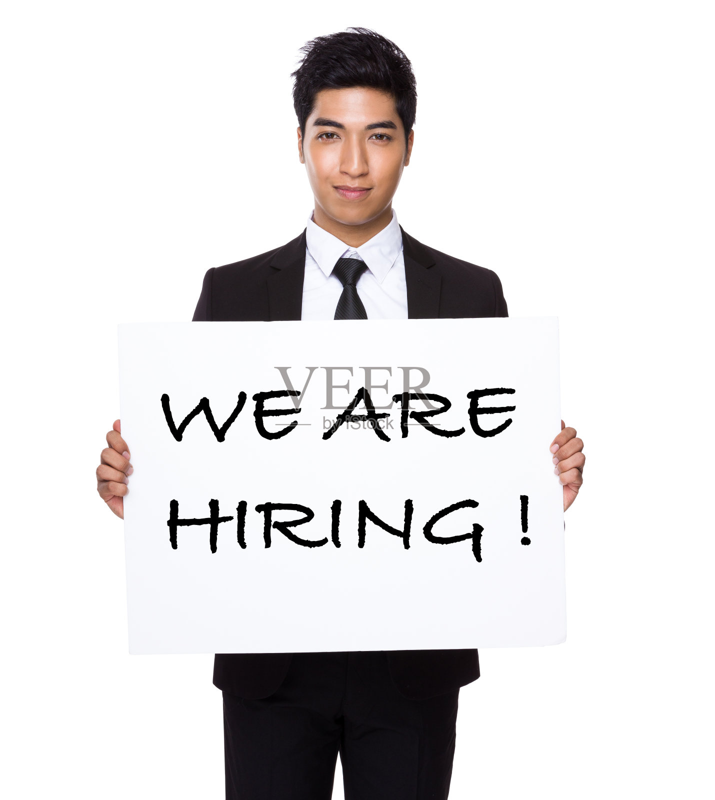 手持标牌的商人照片摄影图片