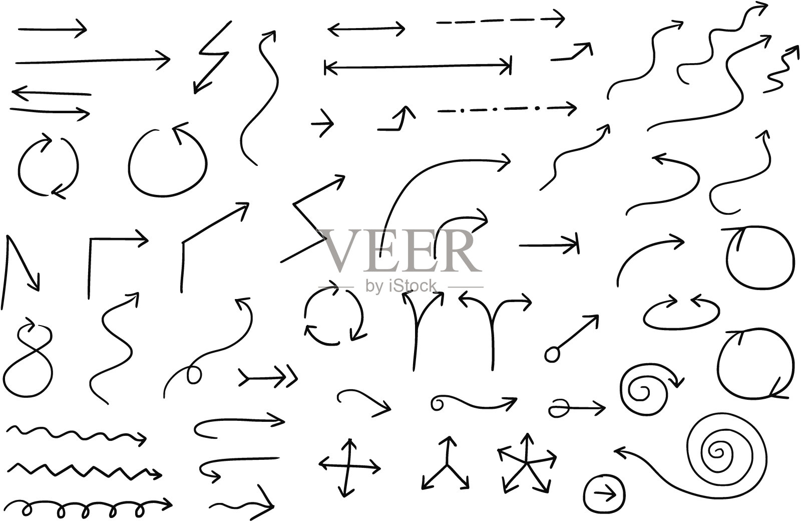 在黑色和白色的箭头符号设计的大型手绘卡通向量集集合设计元素图片